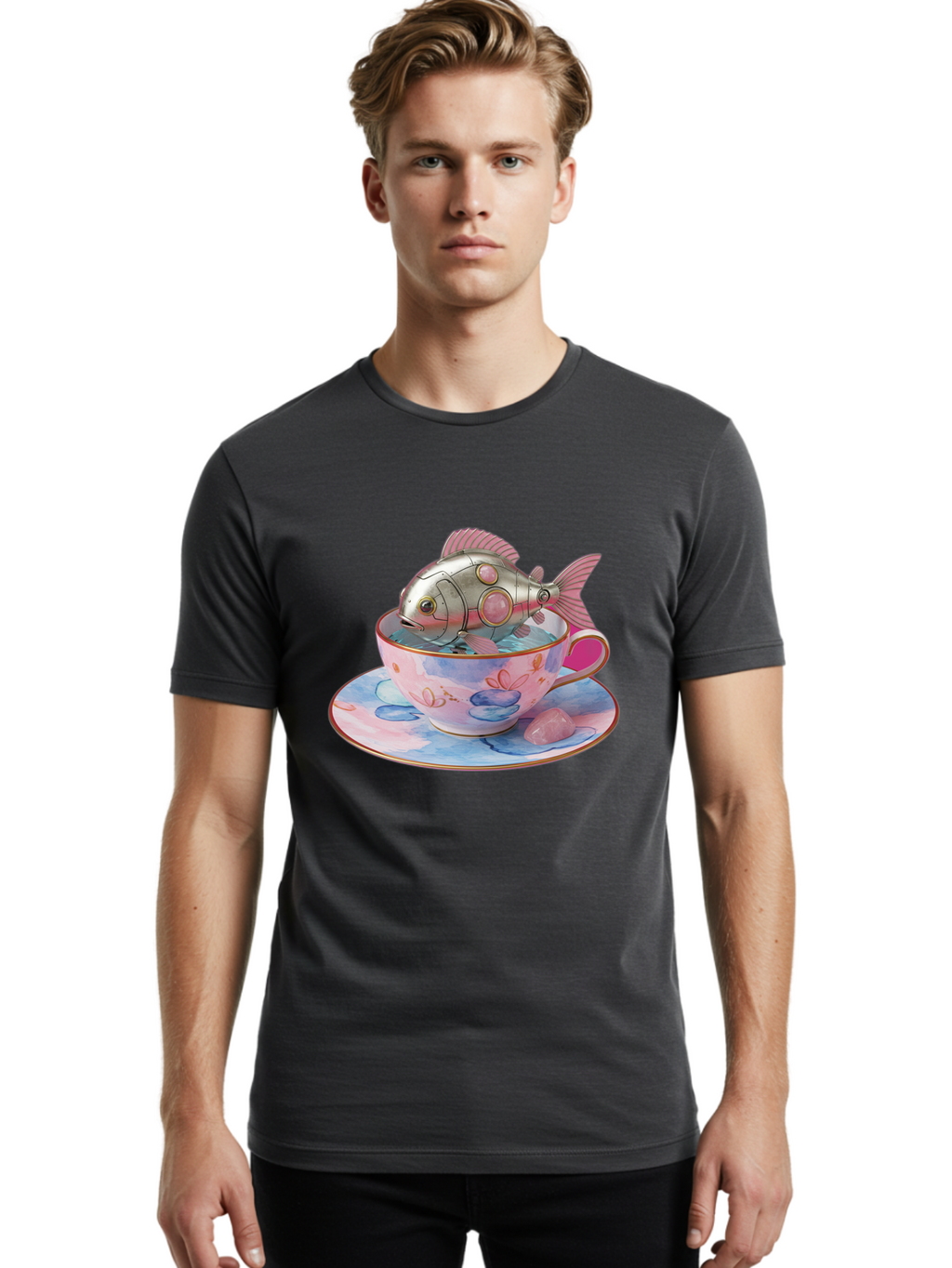 Robot-Fish-Tea-Cup Men'S Graphic Tee, 100% Cotton, Comfortable Casual Summer Wear, Machine Washable, Vintage Camera, Old Camera, Antique Camera, Black Camera, Classic Photography, Photography Equipment, Nostalgic Device, Film Camera, Bal253