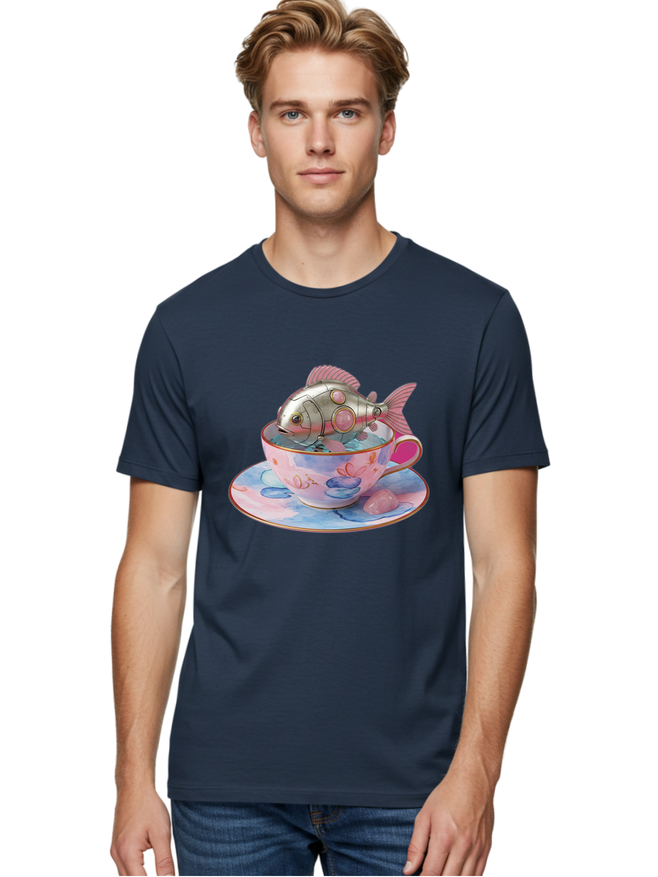 Robot-Fish-Tea-Cup Men'S Graphic Tee, 100% Cotton, Comfortable Casual Summer Wear, Machine Washable, Vintage Camera, Old Camera, Antique Camera, Black Camera, Classic Photography, Photography Equipment, Nostalgic Device, Film Camera, Bal253