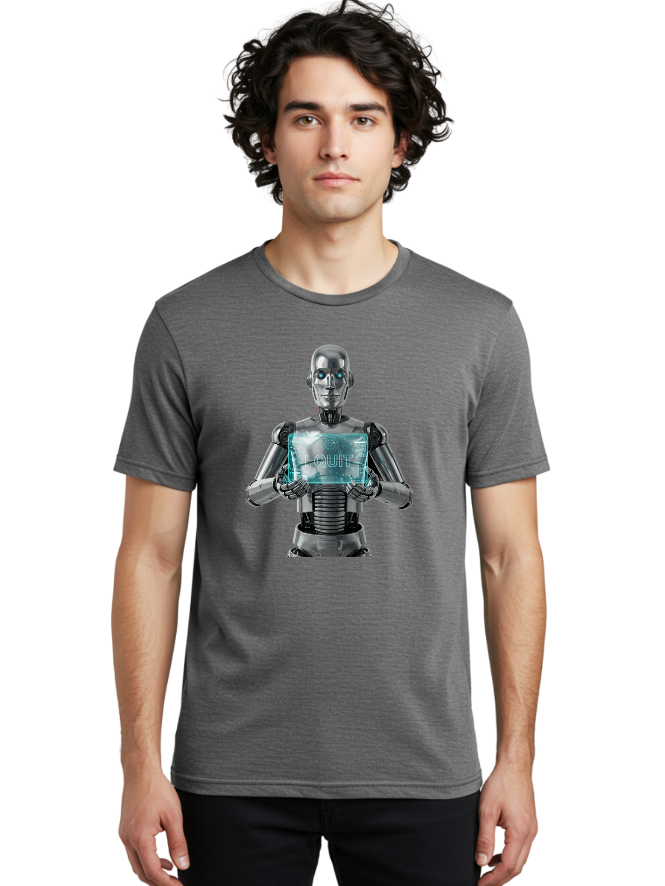 Robot-With-I-Quit Men'S Graphic Tee, 100% Cotton, Comfortable Casual Summer Wear, Machine Washable, Vintage Camera, Old Camera, Antique Camera, Black Camera, Classic Photography, Photography Equipment, Nostalgic Device, Film Camera, Camera Art Bal264