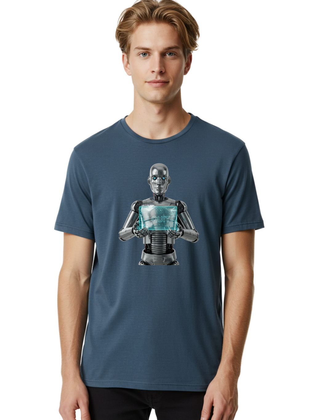 Robot-With-I-Quit Men'S Graphic Tee, 100% Cotton, Comfortable Casual Summer Wear, Machine Washable, Vintage Camera, Old Camera, Antique Camera, Black Camera, Classic Photography, Photography Equipment, Nostalgic Device, Film Camera, Camera Art Bal264