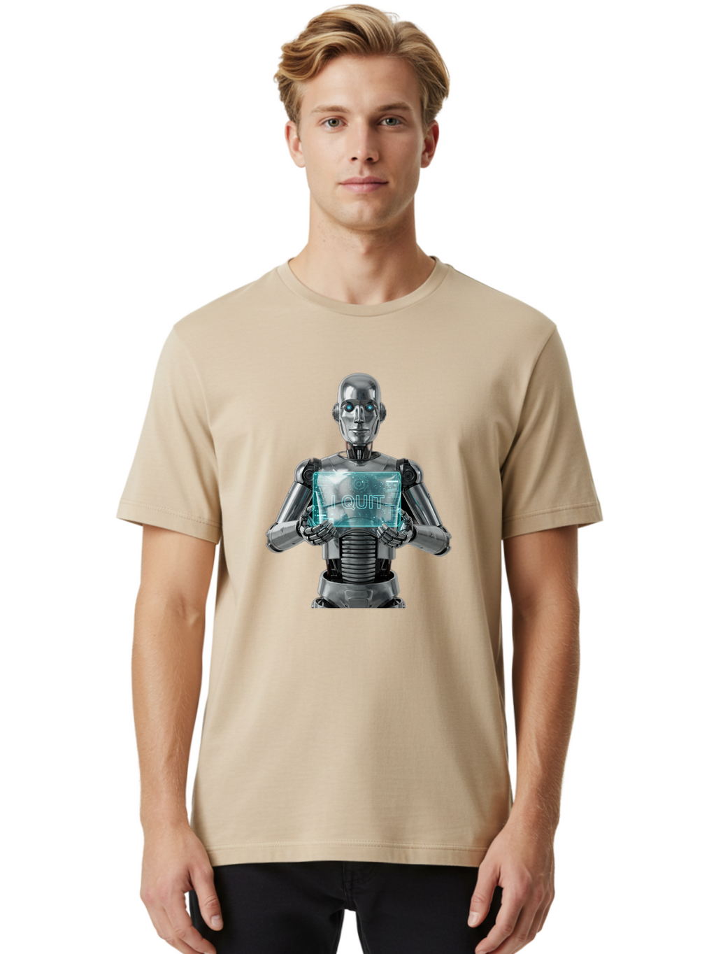 Robot-With-I-Quit Men'S Graphic Tee, 100% Cotton, Comfortable Casual Summer Wear, Machine Washable, Vintage Camera, Old Camera, Antique Camera, Black Camera, Classic Photography, Photography Equipment, Nostalgic Device, Film Camera, Camera Art Bal264