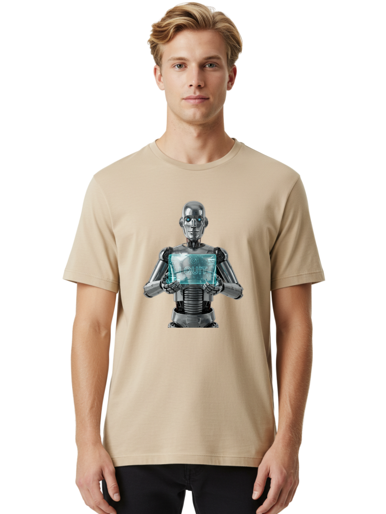 Robot-With-I-Quit Men'S Graphic Tee, 100% Cotton, Comfortable Casual Summer Wear, Machine Washable, Vintage Camera, Old Camera, Antique Camera, Black Camera, Classic Photography, Photography Equipment, Nostalgic Device, Film Camera, Camera Art Bal264
