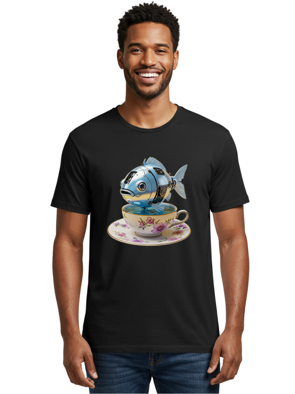 Robotic-Fish-Teacup Men'S Graphic Tee, 100% Cotton, Comfortable Casual Summer Wear, Machine Washable, Vintage Camera, Old Camera, Antique Camera, Black Camera, Classic Photography, Photography Equipment, Nostalgic Device, Film Camera, Bal267