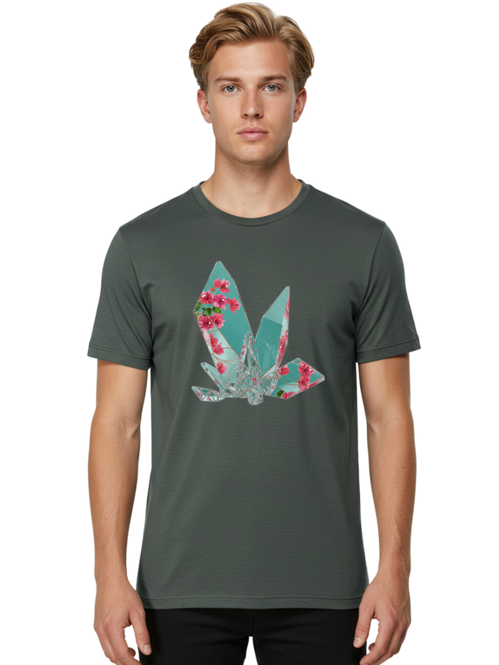 Shattered-Glass-With-Flowers Men'S Graphic Tee, 100% Cotton, Comfortable Casual Summer Wear, Machine Washable, Vintage Camera, Old Camera, Antique Camera, Black Camera, Classic Photography, Photography Equipment, Nostalgic Device, Film Camera, Bal293
