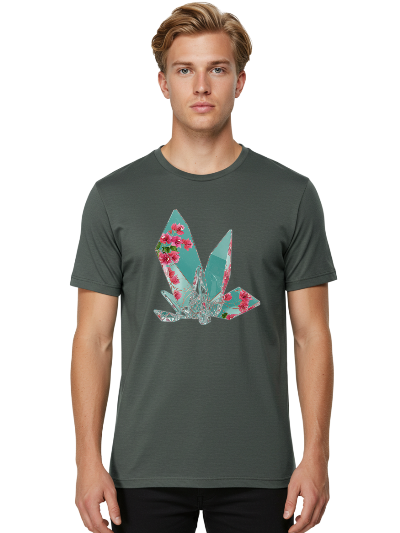 Shattered-Glass-With-Flowers Men'S Graphic Tee, 100% Cotton, Comfortable Casual Summer Wear, Machine Washable, Vintage Camera, Old Camera, Antique Camera, Black Camera, Classic Photography, Photography Equipment, Nostalgic Device, Film Camera, Bal293