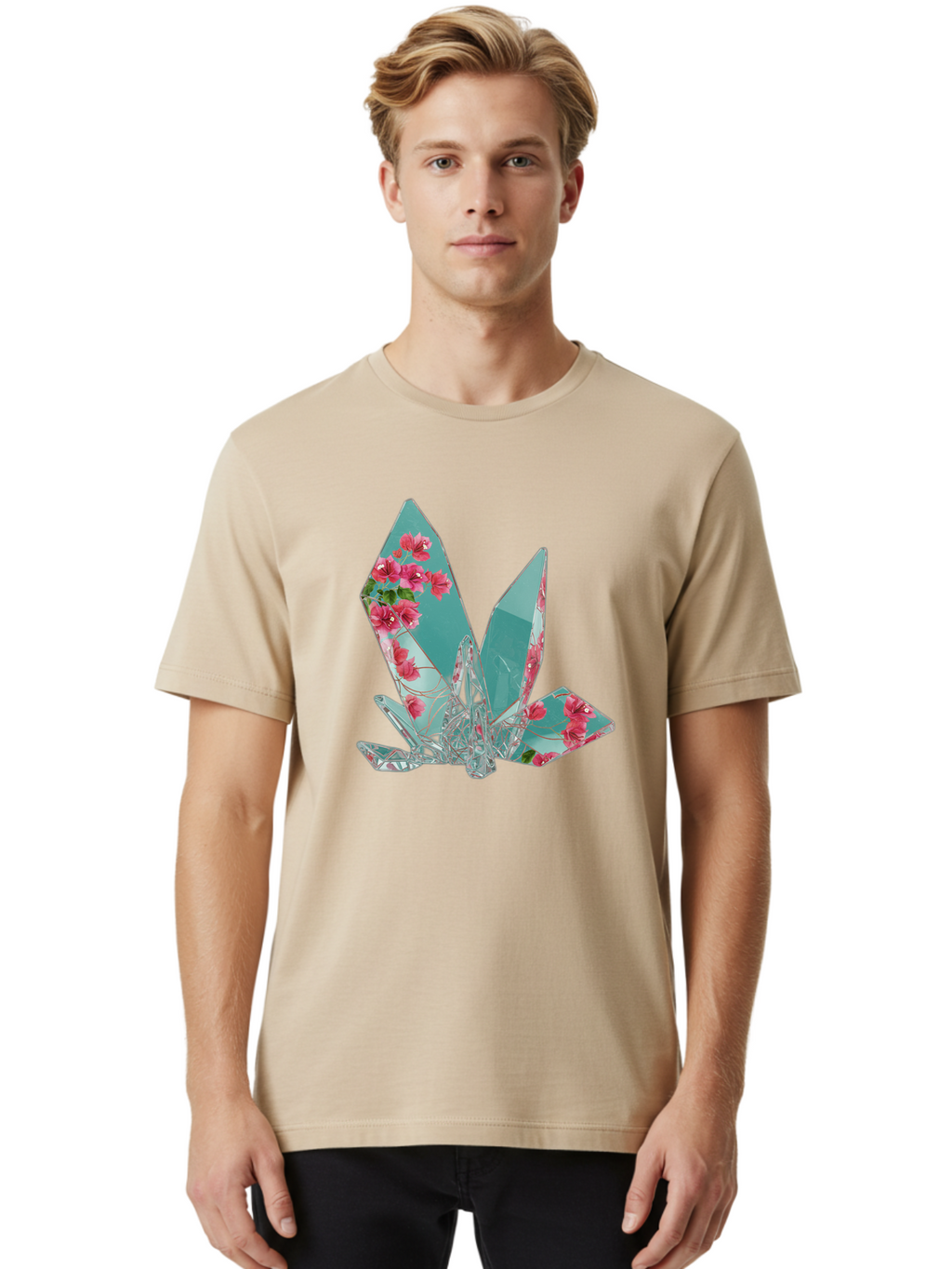Shattered-Glass-With-Flowers Men'S Graphic Tee, 100% Cotton, Comfortable Casual Summer Wear, Machine Washable, Vintage Camera, Old Camera, Antique Camera, Black Camera, Classic Photography, Photography Equipment, Nostalgic Device, Film Camera, Bal293