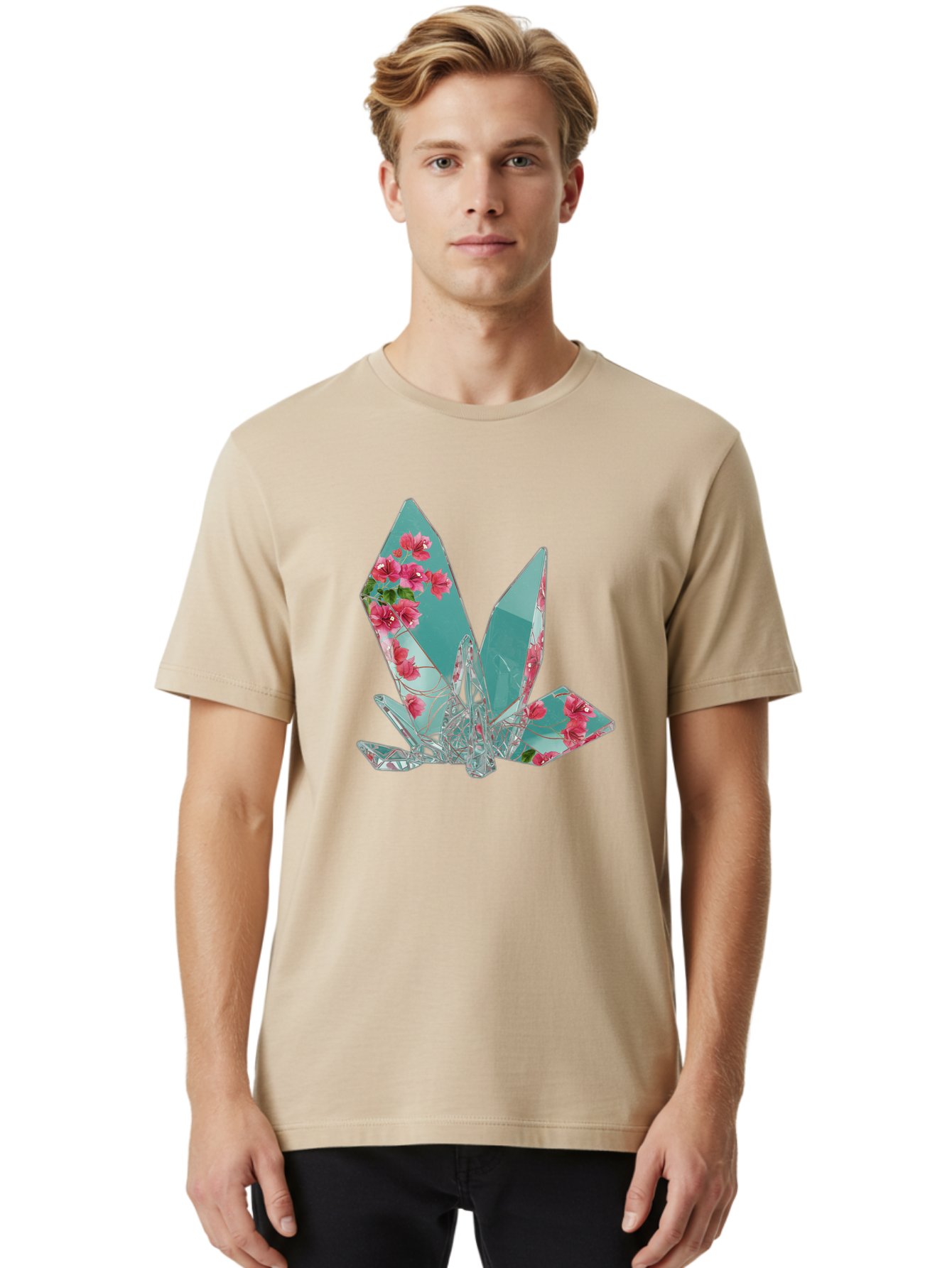 Shattered-Glass-With-Flowers Men'S Graphic Tee, 100% Cotton, Comfortable Casual Summer Wear, Machine Washable, Vintage Camera, Old Camera, Antique Camera, Black Camera, Classic Photography, Photography Equipment, Nostalgic Device, Film Camera, Bal293