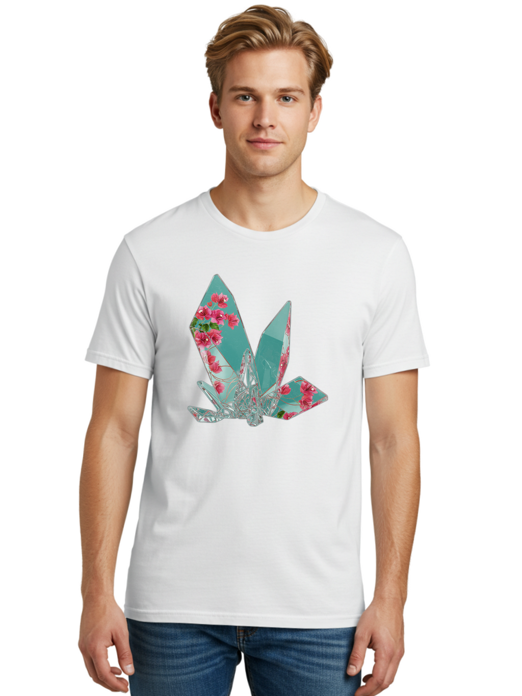 Shattered-Glass-With-Flowers Men'S Graphic Tee, 100% Cotton, Comfortable Casual Summer Wear, Machine Washable, Vintage Camera, Old Camera, Antique Camera, Black Camera, Classic Photography, Photography Equipment, Nostalgic Device, Film Camera, Bal293