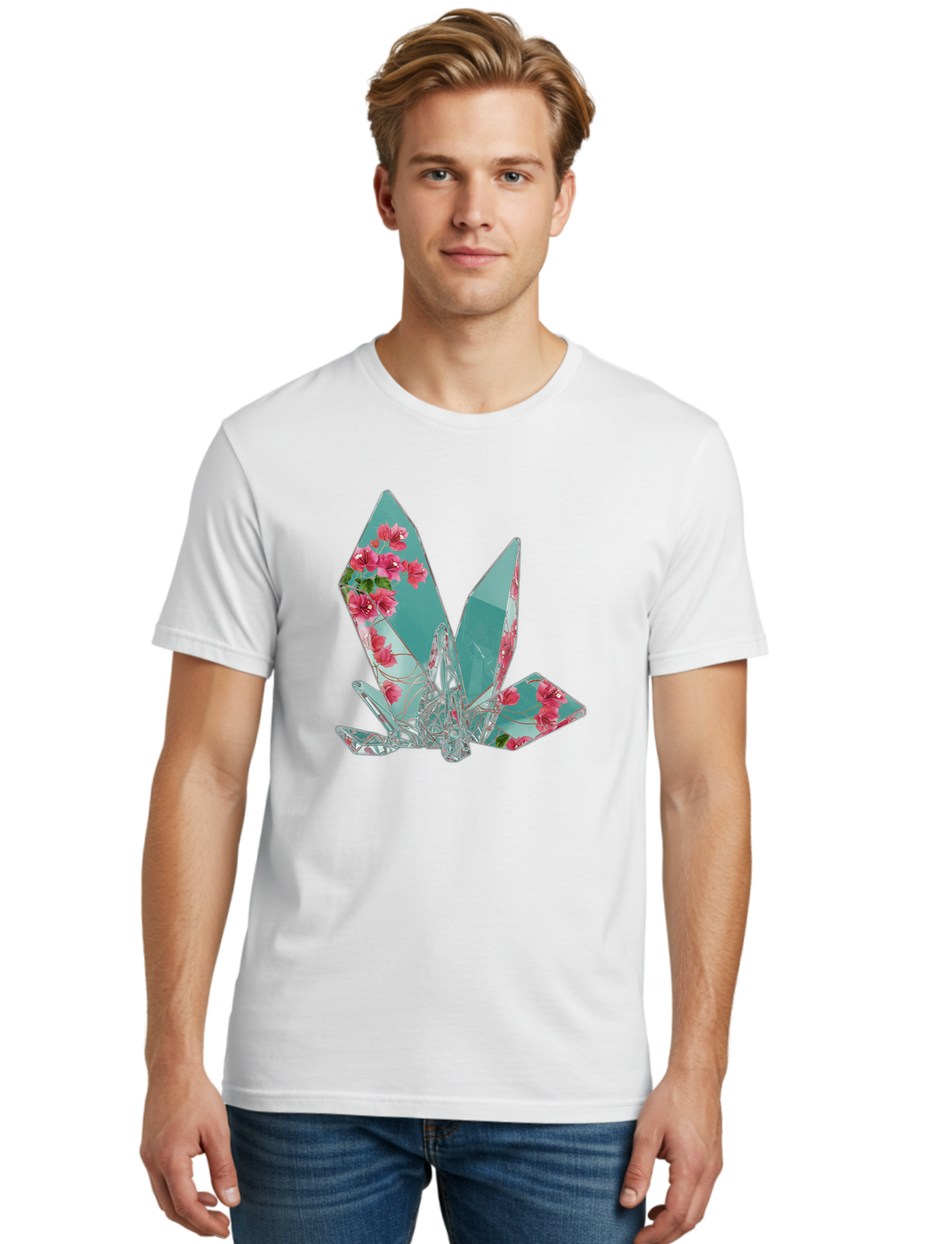 Shattered-Glass-With-Flowers Men'S Graphic Tee, 100% Cotton, Comfortable Casual Summer Wear, Machine Washable, Vintage Camera, Old Camera, Antique Camera, Black Camera, Classic Photography, Photography Equipment, Nostalgic Device, Film Camera, Bal293
