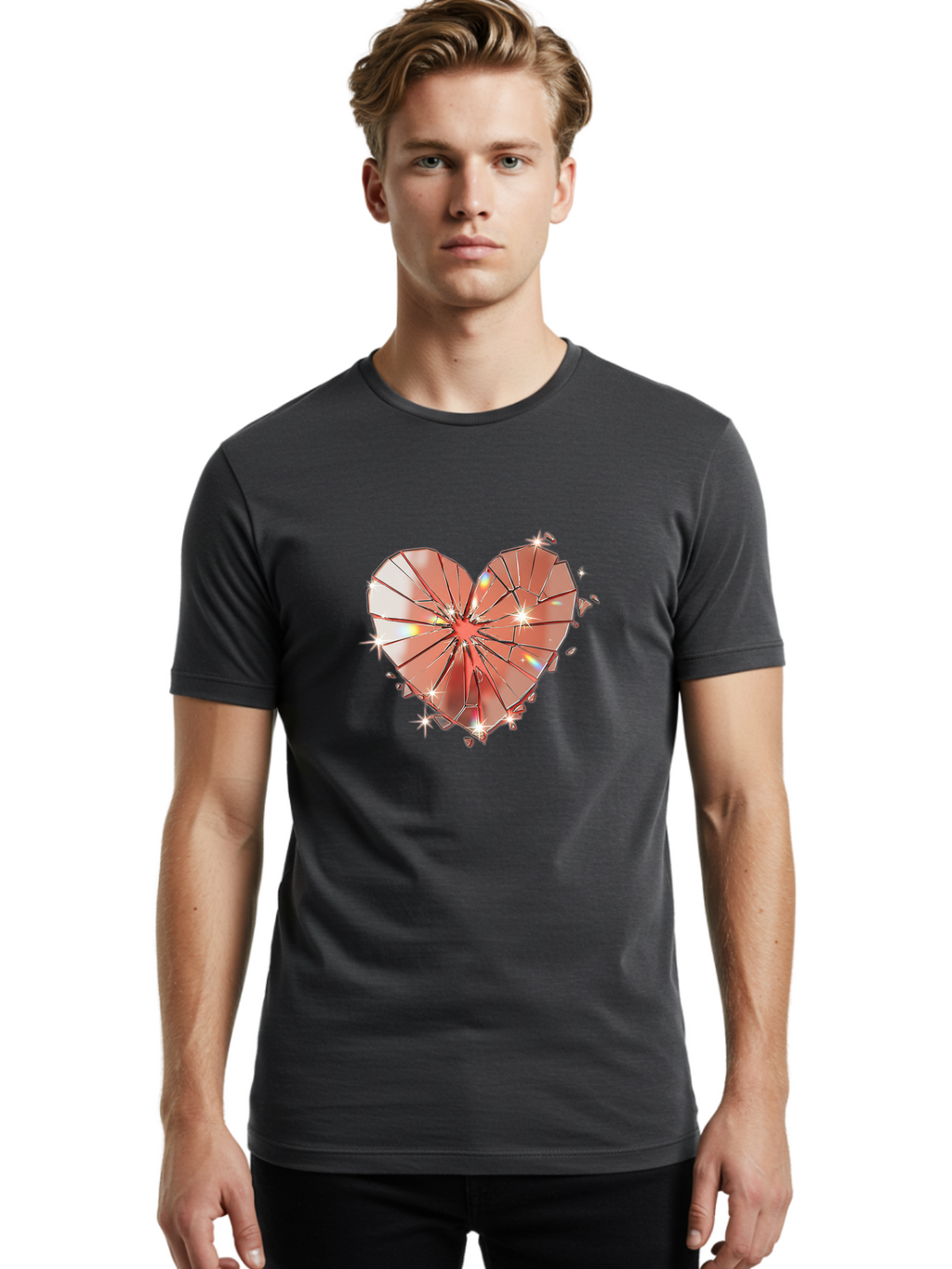 Shattered-Heart-1 Men'S Graphic Tee, 100% Cotton, Comfortable Casual Summer Wear, Machine Washable, Vintage Camera, Old Camera, Antique Camera, Black Camera, Classic Photography, Photography Equipment, Nostalgic Device, Film Camera, Camera Art Bal295