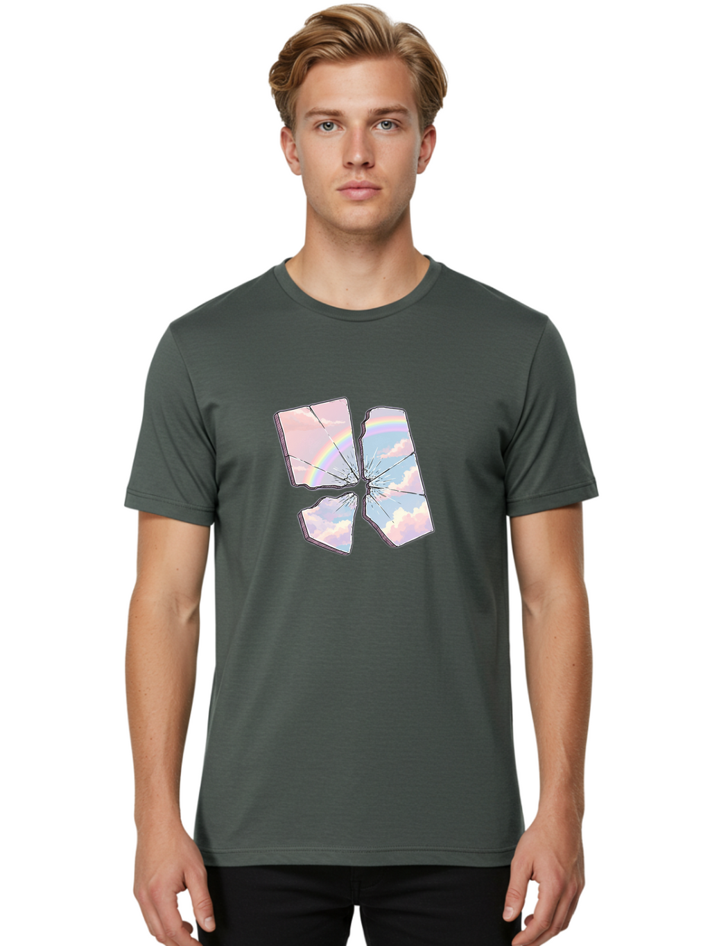 Shattered-Plate-With-Rainbow Men'S Graphic Tee, 100% Cotton, Comfortable Casual Summer Wear, Machine Washable, Vintage Camera, Old Camera, Antique Camera, Black Camera, Classic Photography, Photography Equipment, Nostalgic Device, Film Camera, Bal303