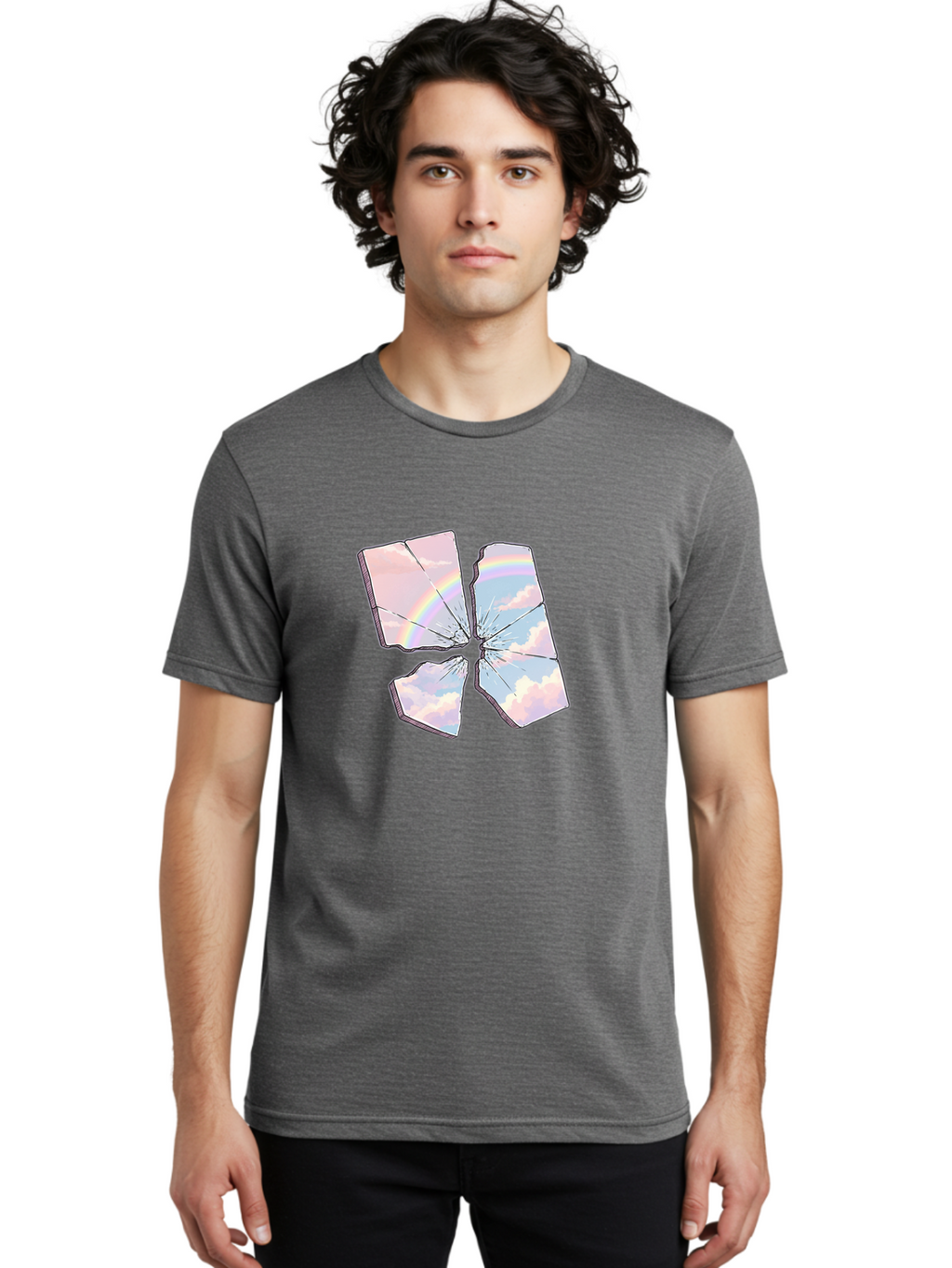 Shattered-Plate-With-Rainbow Men'S Graphic Tee, 100% Cotton, Comfortable Casual Summer Wear, Machine Washable, Vintage Camera, Old Camera, Antique Camera, Black Camera, Classic Photography, Photography Equipment, Nostalgic Device, Film Camera, Bal303