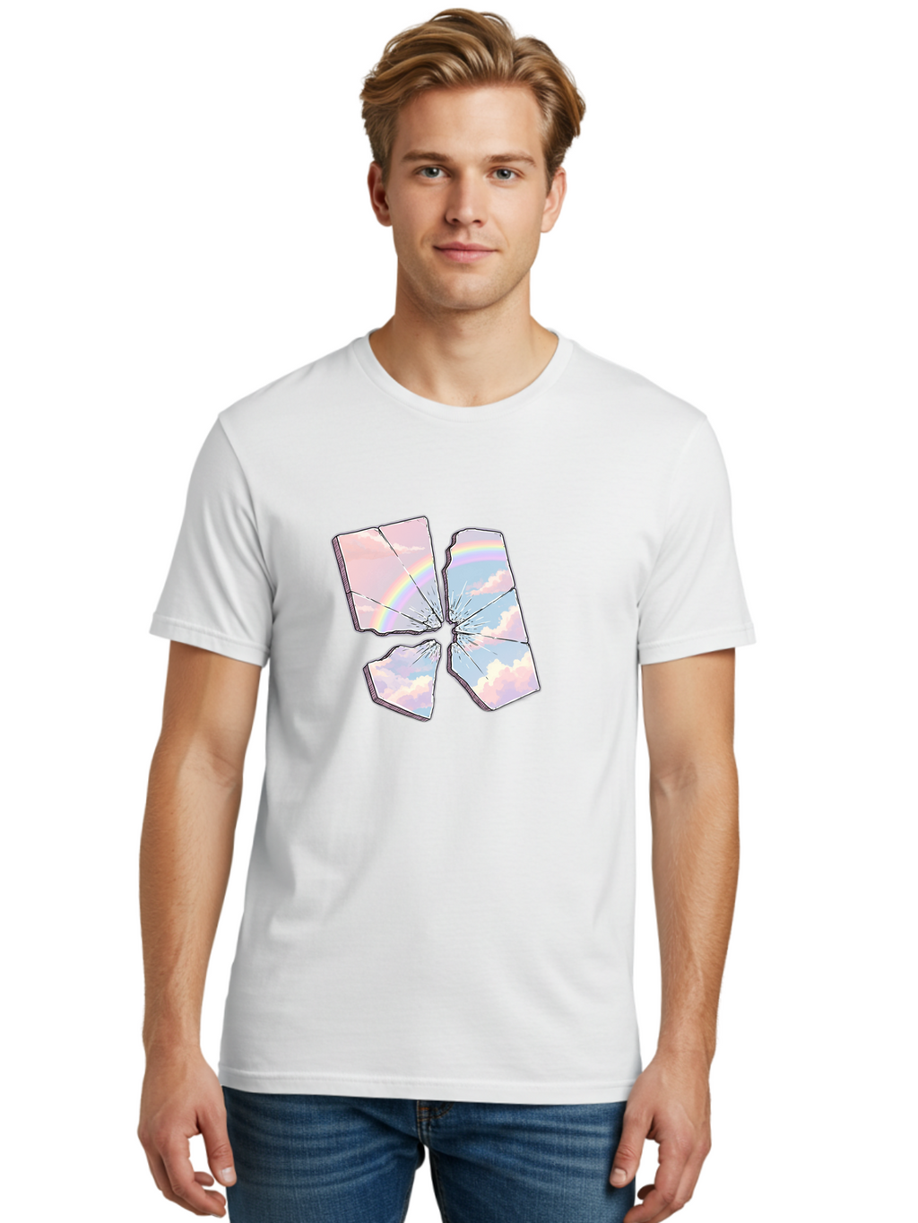 Shattered-Plate-With-Rainbow Men'S Graphic Tee, 100% Cotton, Comfortable Casual Summer Wear, Machine Washable, Vintage Camera, Old Camera, Antique Camera, Black Camera, Classic Photography, Photography Equipment, Nostalgic Device, Film Camera, Bal303