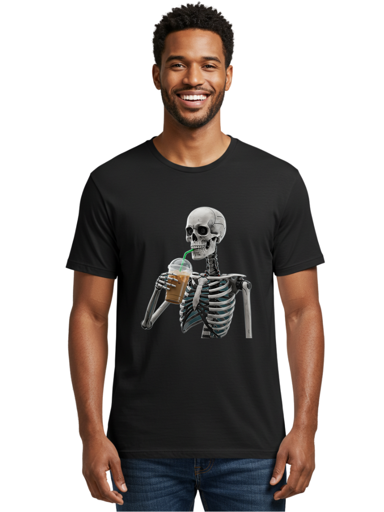 Skeleton-Drinking Men'S Graphic Tee, 100% Cotton, Comfortable Casual Summer Wear, Machine Washable, Vintage Camera, Old Camera, Antique Camera, Black Camera, Classic Photography, Photography Equipment, Nostalgic Device, Film Camera, Camera Art Bal317