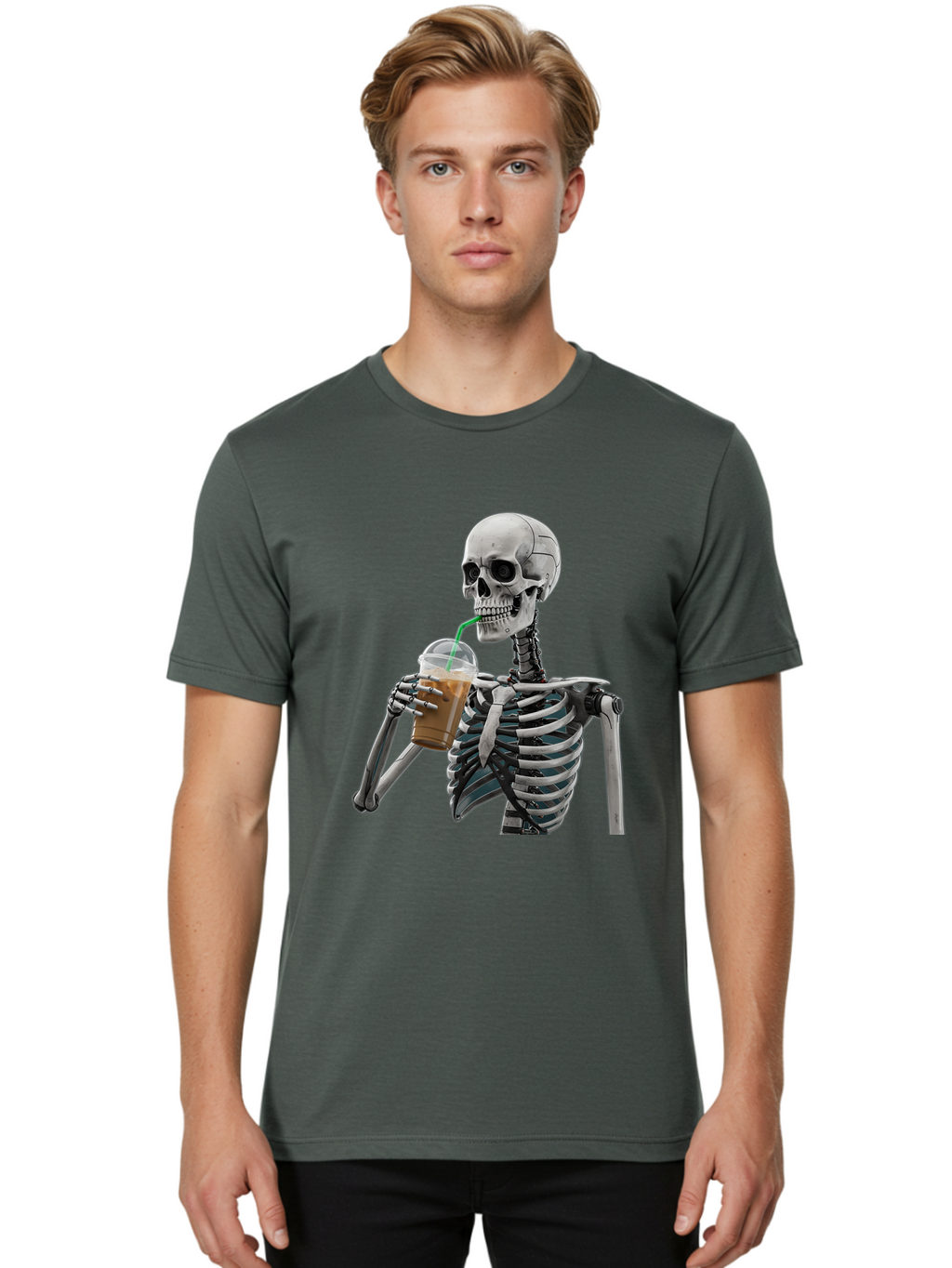 Skeleton-Drinking Men'S Graphic Tee, 100% Cotton, Comfortable Casual Summer Wear, Machine Washable, Vintage Camera, Old Camera, Antique Camera, Black Camera, Classic Photography, Photography Equipment, Nostalgic Device, Film Camera, Camera Art Bal317