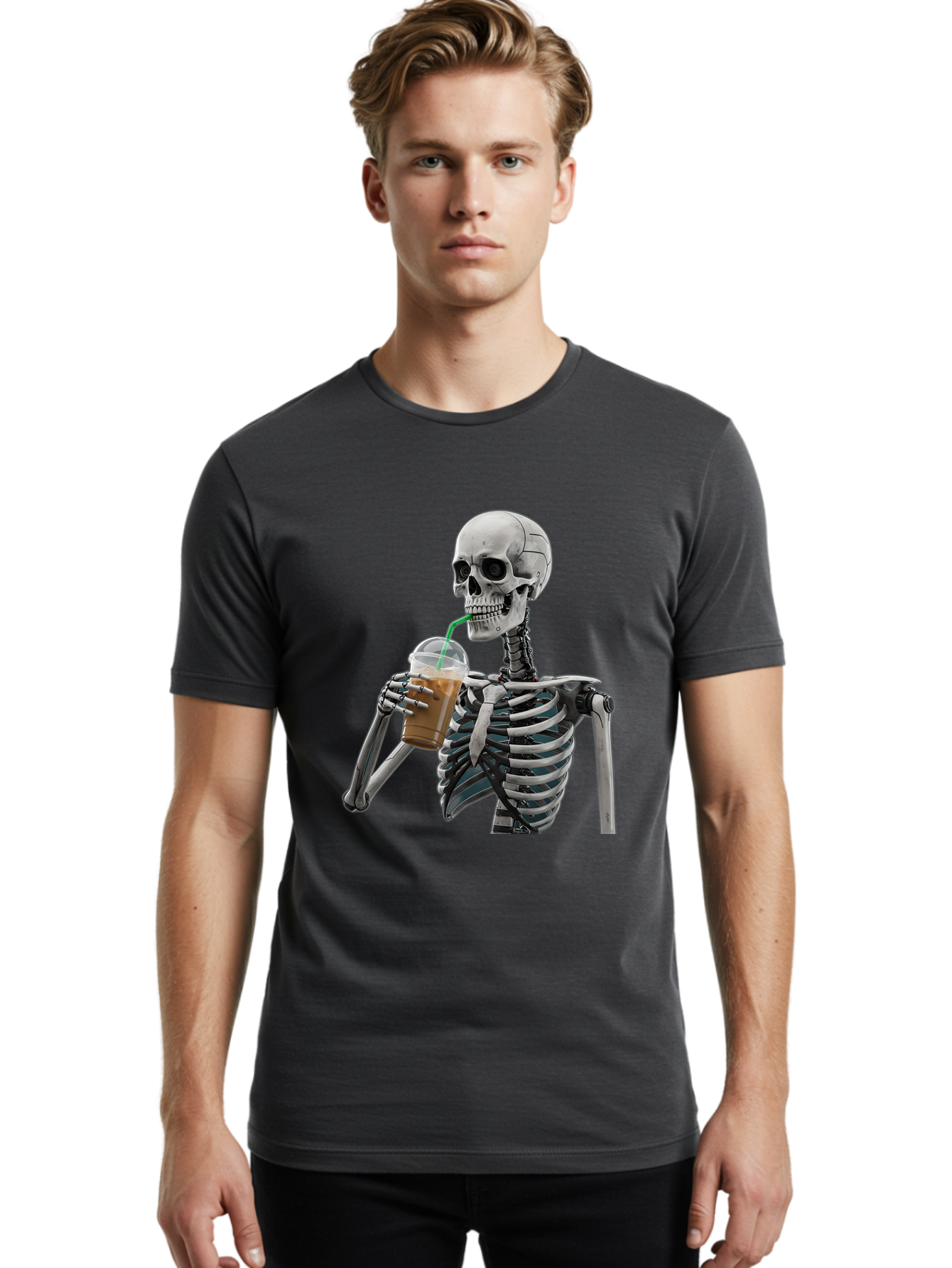 Skeleton-Drinking Men'S Graphic Tee, 100% Cotton, Comfortable Casual Summer Wear, Machine Washable, Vintage Camera, Old Camera, Antique Camera, Black Camera, Classic Photography, Photography Equipment, Nostalgic Device, Film Camera, Camera Art Bal317
