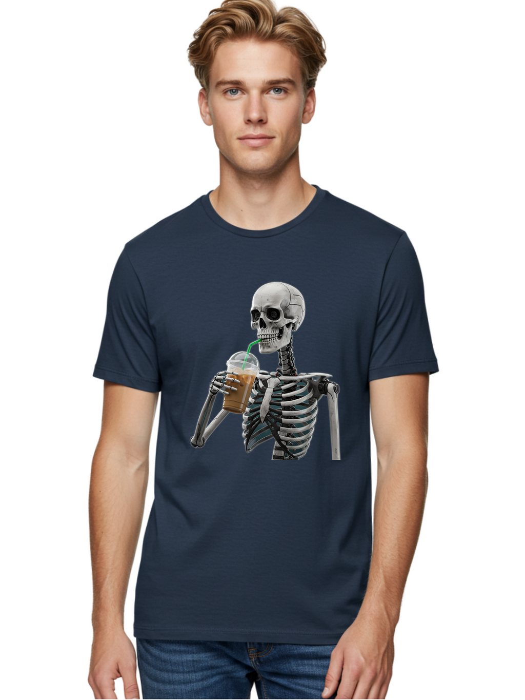 Skeleton-Drinking Men'S Graphic Tee, 100% Cotton, Comfortable Casual Summer Wear, Machine Washable, Vintage Camera, Old Camera, Antique Camera, Black Camera, Classic Photography, Photography Equipment, Nostalgic Device, Film Camera, Camera Art Bal317