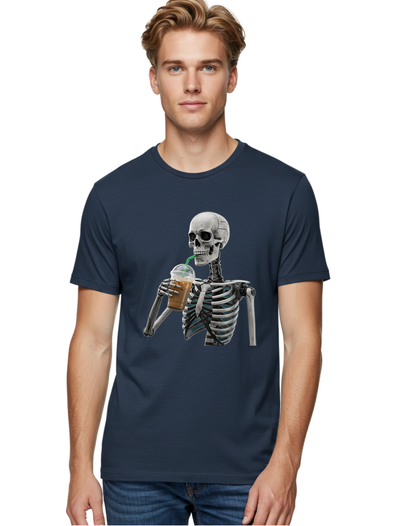 Skeleton-Drinking Men'S Graphic Tee, 100% Cotton, Comfortable Casual Summer Wear, Machine Washable, Vintage Camera, Old Camera, Antique Camera, Black Camera, Classic Photography, Photography Equipment, Nostalgic Device, Film Camera, Camera Art Bal317