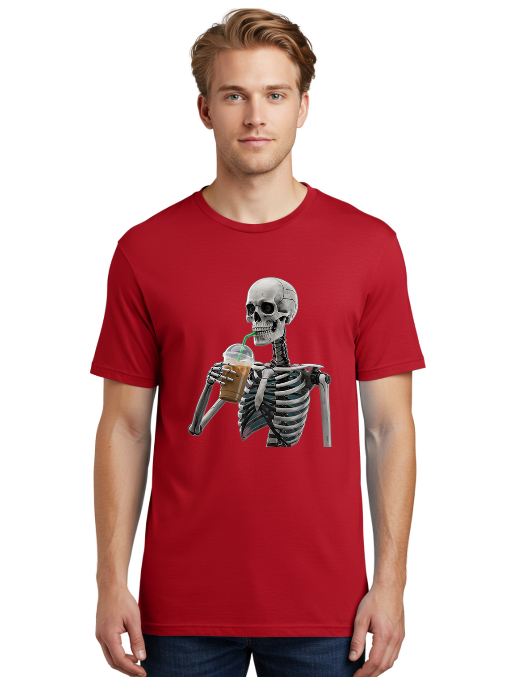 Skeleton-Drinking Men'S Graphic Tee, 100% Cotton, Comfortable Casual Summer Wear, Machine Washable, Vintage Camera, Old Camera, Antique Camera, Black Camera, Classic Photography, Photography Equipment, Nostalgic Device, Film Camera, Camera Art Bal317
