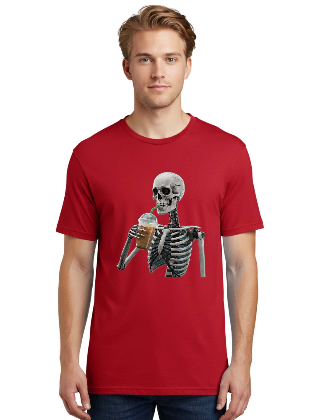 Skeleton-Drinking Men'S Graphic Tee, 100% Cotton, Comfortable Casual Summer Wear, Machine Washable, Vintage Camera, Old Camera, Antique Camera, Black Camera, Classic Photography, Photography Equipment, Nostalgic Device, Film Camera, Camera Art Bal317