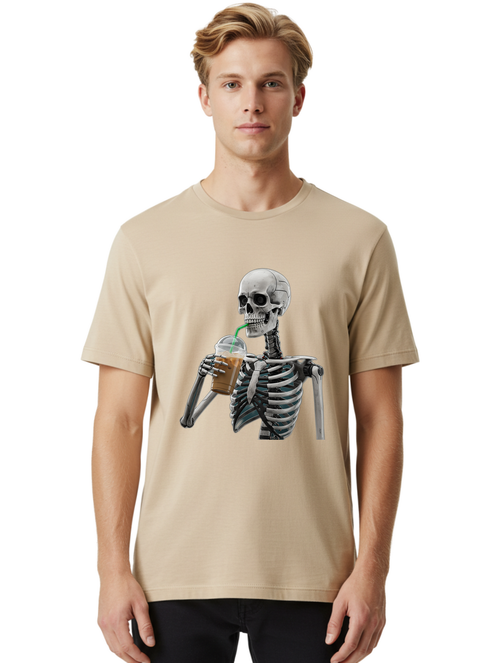 Skeleton-Drinking Men'S Graphic Tee, 100% Cotton, Comfortable Casual Summer Wear, Machine Washable, Vintage Camera, Old Camera, Antique Camera, Black Camera, Classic Photography, Photography Equipment, Nostalgic Device, Film Camera, Camera Art Bal317