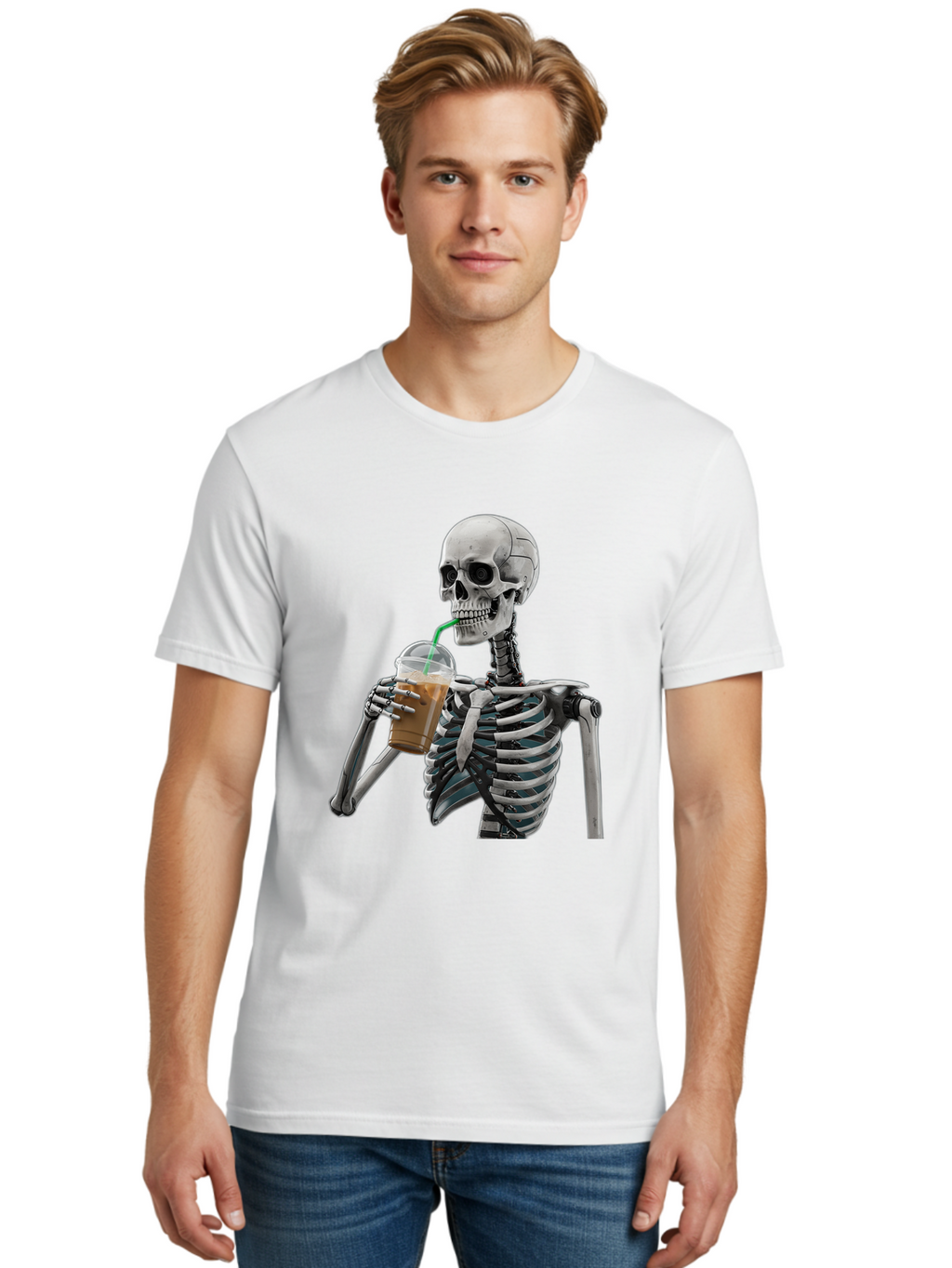 Skeleton-Drinking Men'S Graphic Tee, 100% Cotton, Comfortable Casual Summer Wear, Machine Washable, Vintage Camera, Old Camera, Antique Camera, Black Camera, Classic Photography, Photography Equipment, Nostalgic Device, Film Camera, Camera Art Bal317