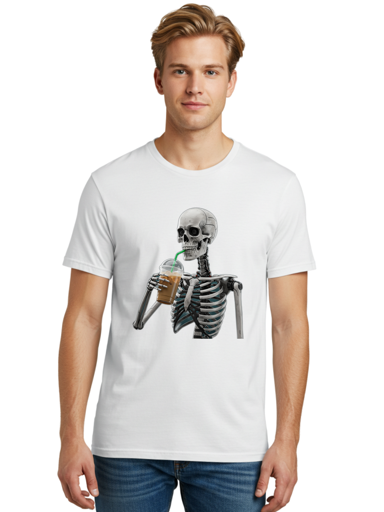 Skeleton-Drinking Men'S Graphic Tee, 100% Cotton, Comfortable Casual Summer Wear, Machine Washable, Vintage Camera, Old Camera, Antique Camera, Black Camera, Classic Photography, Photography Equipment, Nostalgic Device, Film Camera, Camera Art Bal317