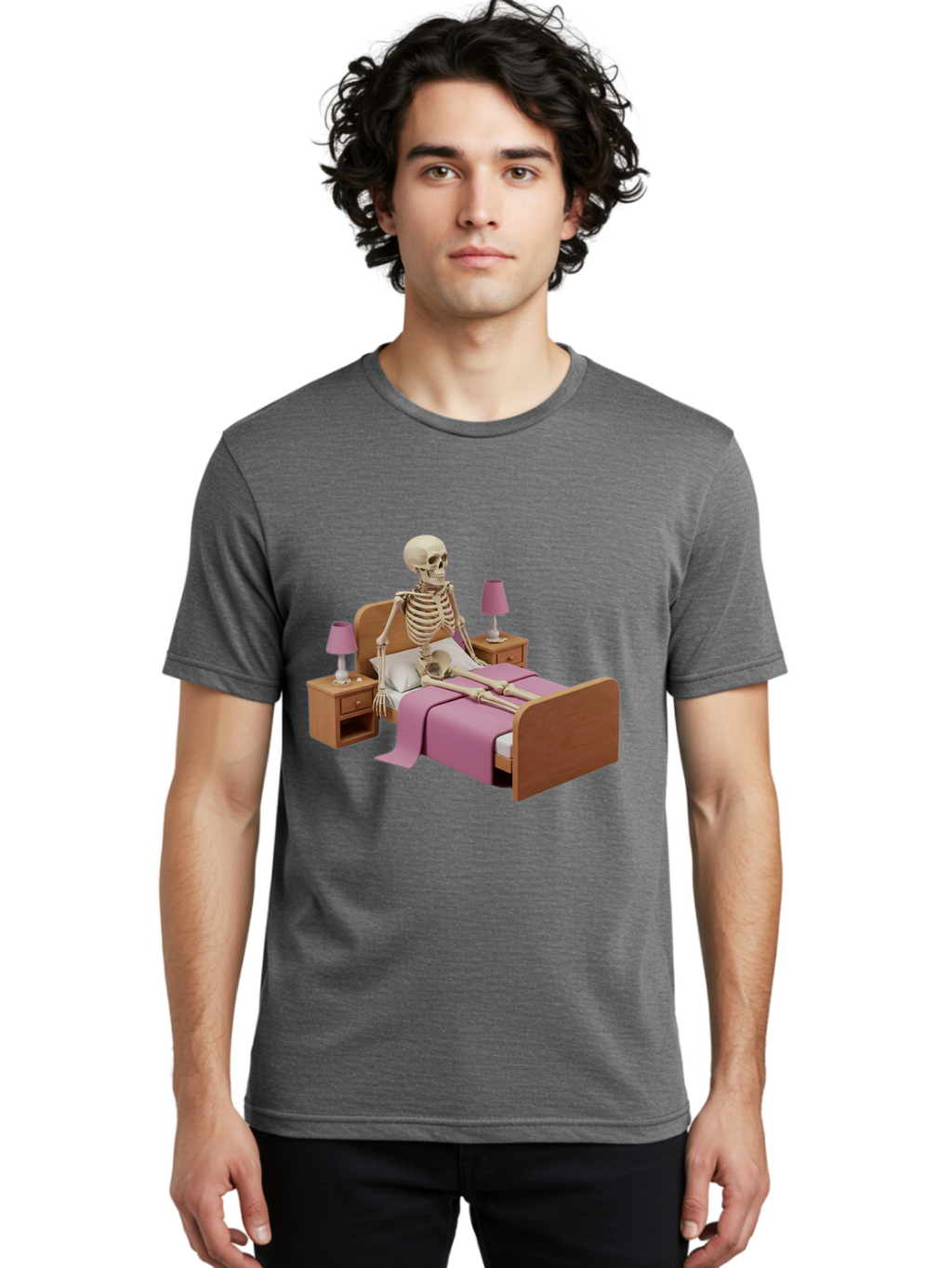 Skeleton-In-Bed-1 Men'S Graphic Tee, 100% Cotton, Comfortable Casual Summer Wear, Machine Washable, Vintage Camera, Old Camera, Antique Camera, Black Camera, Classic Photography, Photography Equipment, Nostalgic Device, Film Camera, Camera Art Bal319