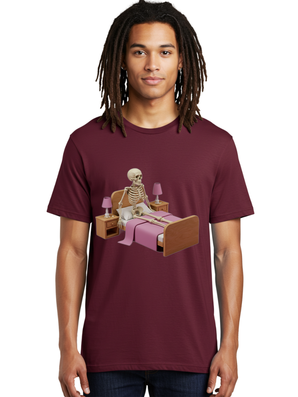 Skeleton-In-Bed-1 Men'S Graphic Tee, 100% Cotton, Comfortable Casual Summer Wear, Machine Washable, Vintage Camera, Old Camera, Antique Camera, Black Camera, Classic Photography, Photography Equipment, Nostalgic Device, Film Camera, Camera Art Bal319