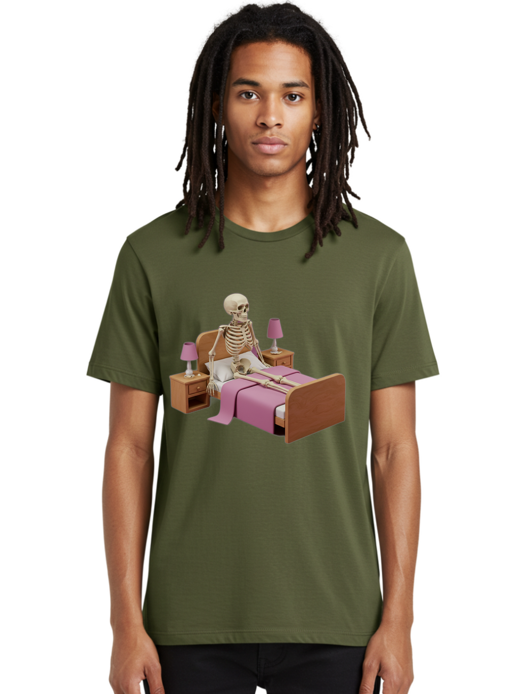 Skeleton-In-Bed-1 Men'S Graphic Tee, 100% Cotton, Comfortable Casual Summer Wear, Machine Washable, Vintage Camera, Old Camera, Antique Camera, Black Camera, Classic Photography, Photography Equipment, Nostalgic Device, Film Camera, Camera Art Bal319