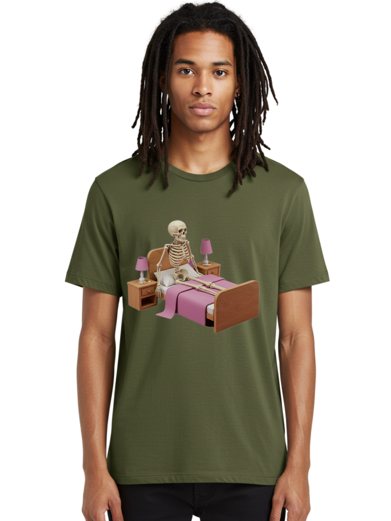 Skeleton-In-Bed-1 Men'S Graphic Tee, 100% Cotton, Comfortable Casual Summer Wear, Machine Washable, Vintage Camera, Old Camera, Antique Camera, Black Camera, Classic Photography, Photography Equipment, Nostalgic Device, Film Camera, Camera Art Bal319