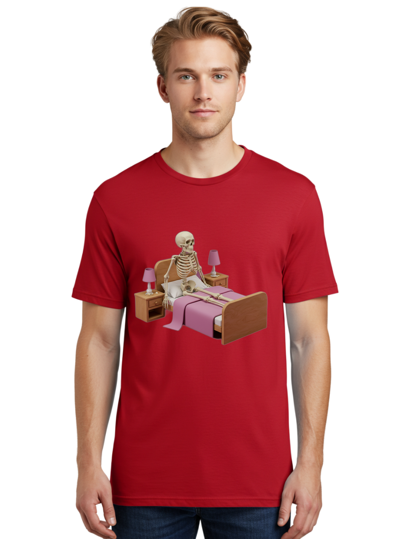 Skeleton-In-Bed-1 Men'S Graphic Tee, 100% Cotton, Comfortable Casual Summer Wear, Machine Washable, Vintage Camera, Old Camera, Antique Camera, Black Camera, Classic Photography, Photography Equipment, Nostalgic Device, Film Camera, Camera Art Bal319