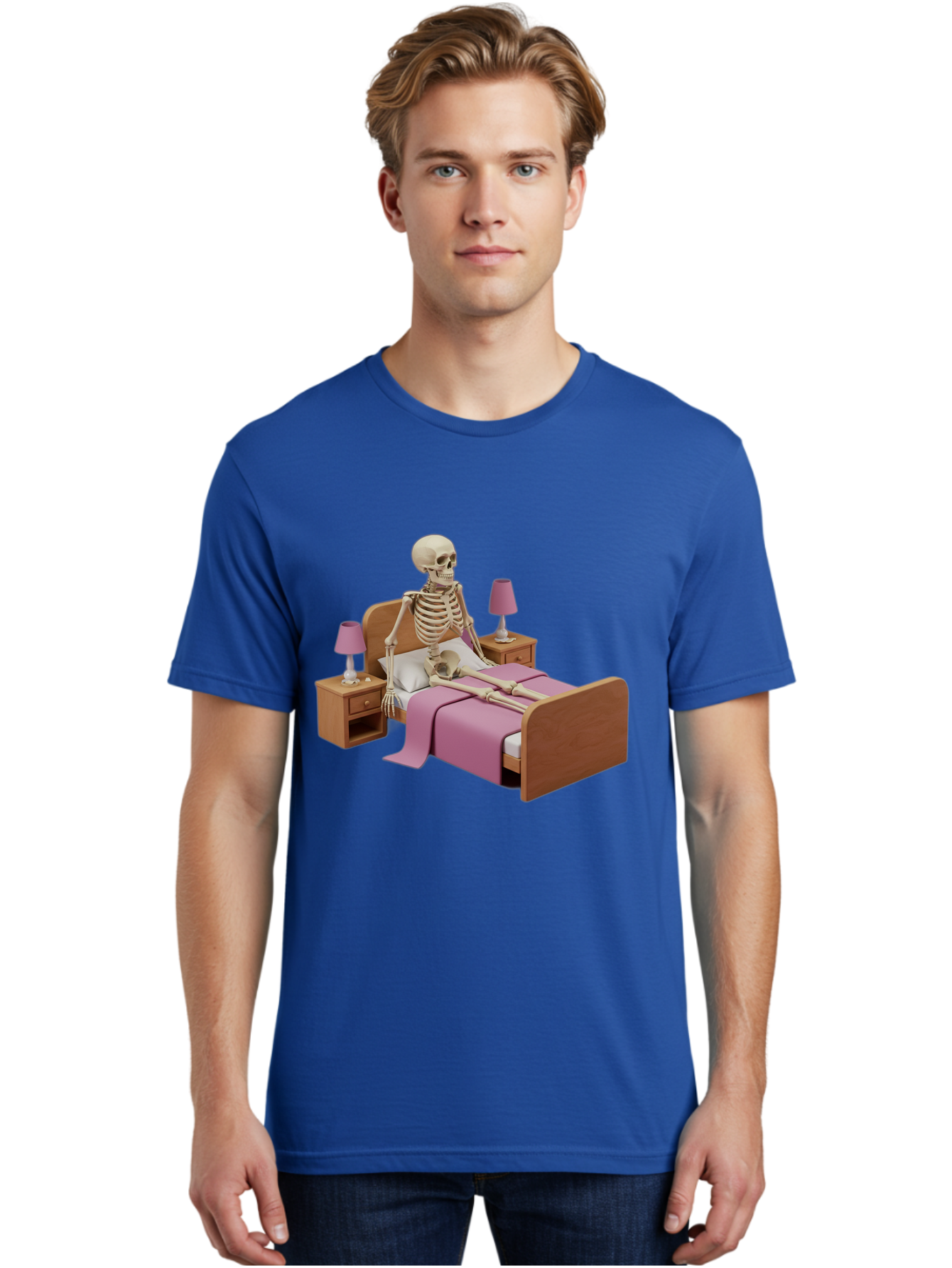 Skeleton-In-Bed-1 Men'S Graphic Tee, 100% Cotton, Comfortable Casual Summer Wear, Machine Washable, Vintage Camera, Old Camera, Antique Camera, Black Camera, Classic Photography, Photography Equipment, Nostalgic Device, Film Camera, Camera Art Bal319