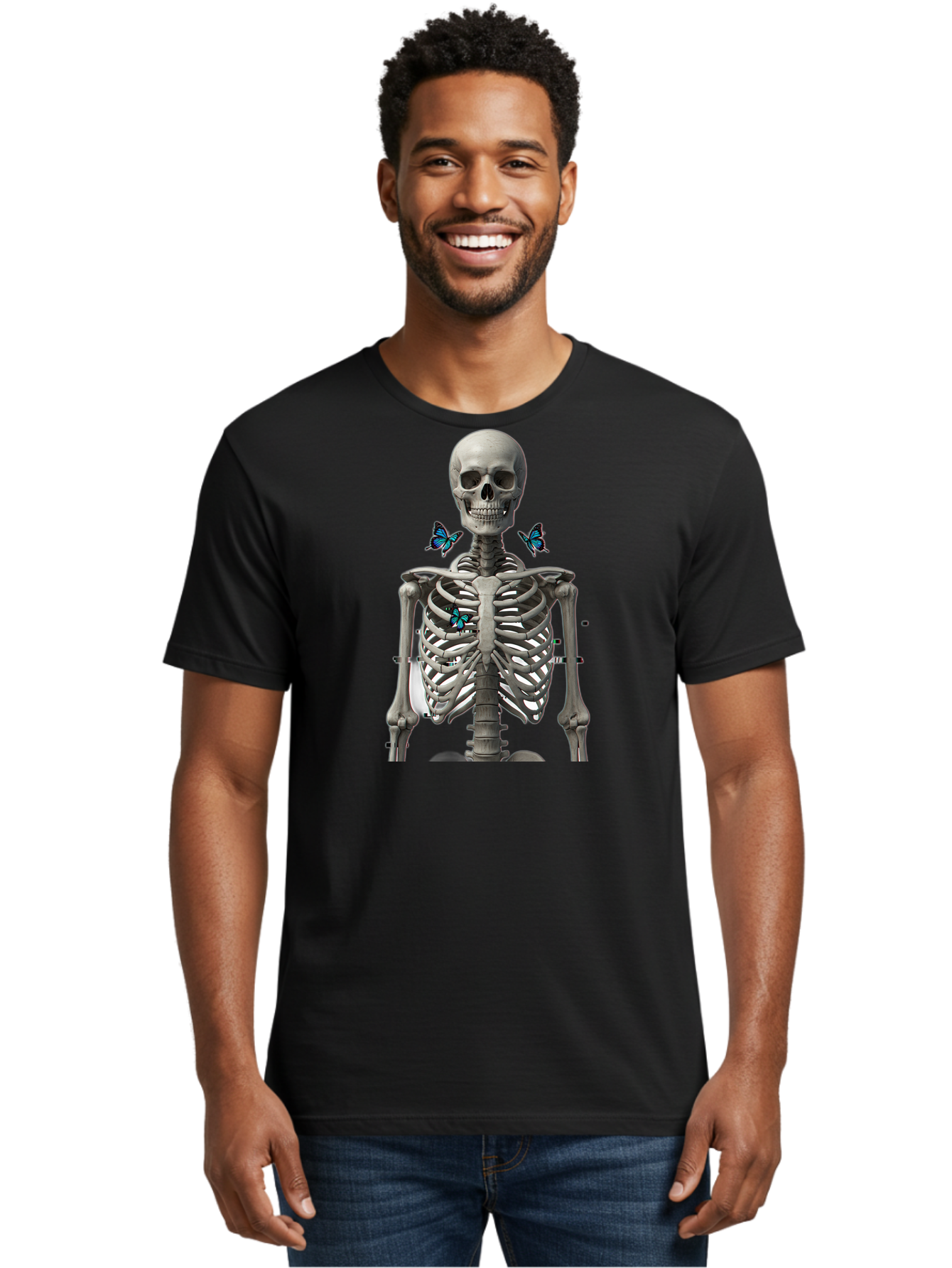 Skeleton-With-Butterflies Men'S Graphic Tee, 100% Cotton, Comfortable Casual Summer Wear, Machine Washable, Vintage Camera, Old Camera, Antique Camera, Black Camera, Classic Photography, Photography Equipment, Nostalgic Device, Film Camera, Bal323