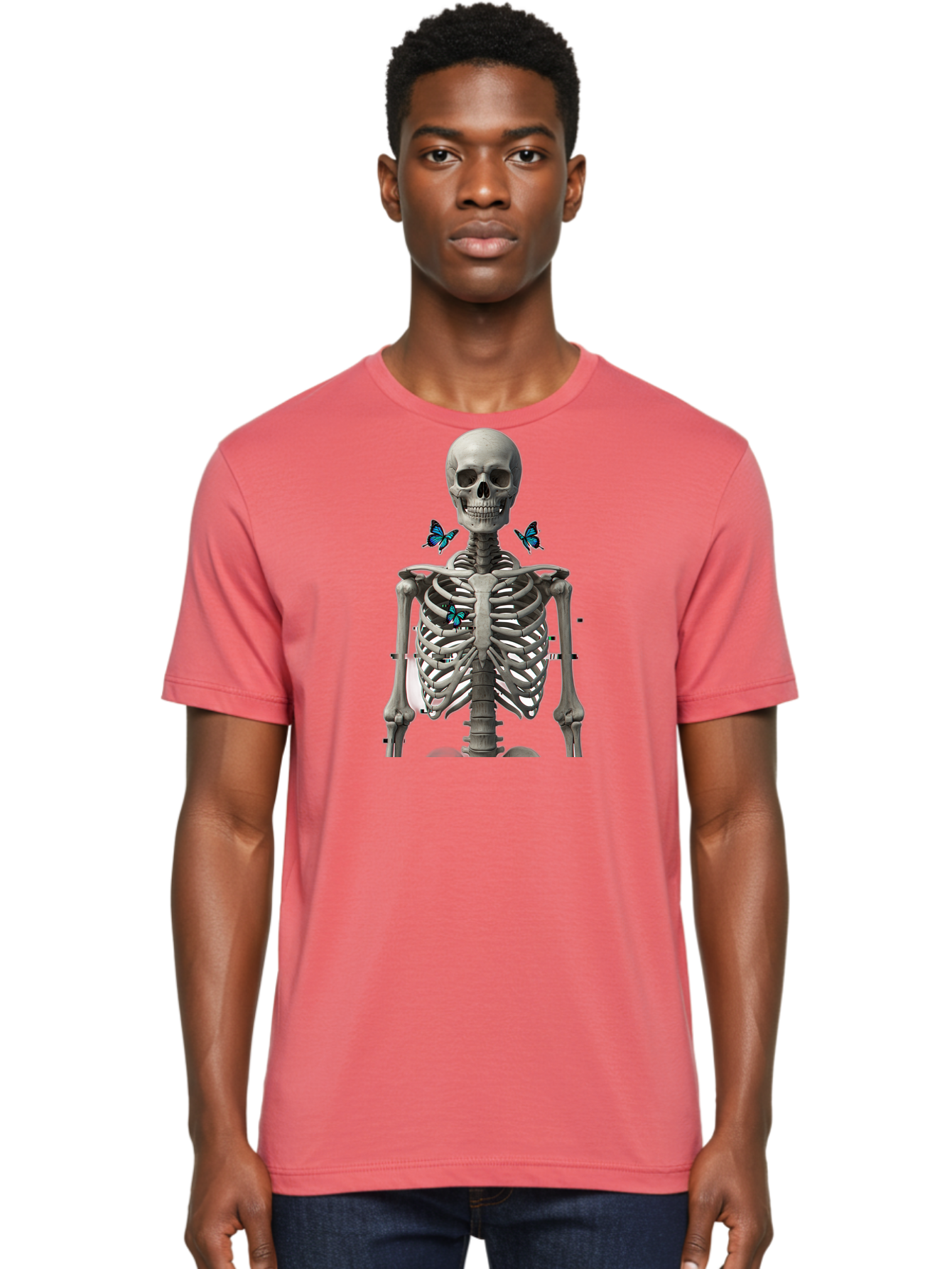 Skeleton-With-Butterflies Men'S Graphic Tee, 100% Cotton, Comfortable Casual Summer Wear, Machine Washable, Vintage Camera, Old Camera, Antique Camera, Black Camera, Classic Photography, Photography Equipment, Nostalgic Device, Film Camera, Bal323