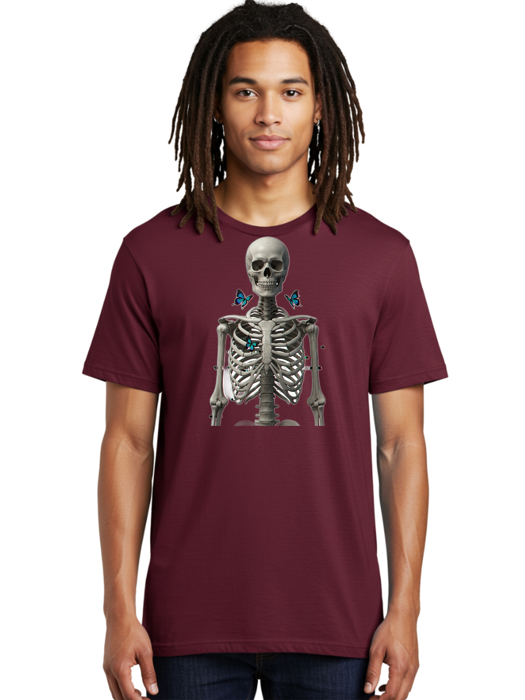 Skeleton-With-Butterflies Men'S Graphic Tee, 100% Cotton, Comfortable Casual Summer Wear, Machine Washable, Vintage Camera, Old Camera, Antique Camera, Black Camera, Classic Photography, Photography Equipment, Nostalgic Device, Film Camera, Bal323