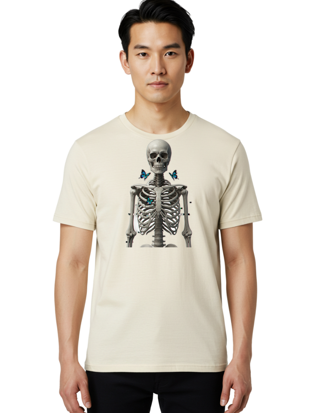 Skeleton-With-Butterflies Men'S Graphic Tee, 100% Cotton, Comfortable Casual Summer Wear, Machine Washable, Vintage Camera, Old Camera, Antique Camera, Black Camera, Classic Photography, Photography Equipment, Nostalgic Device, Film Camera, Bal323