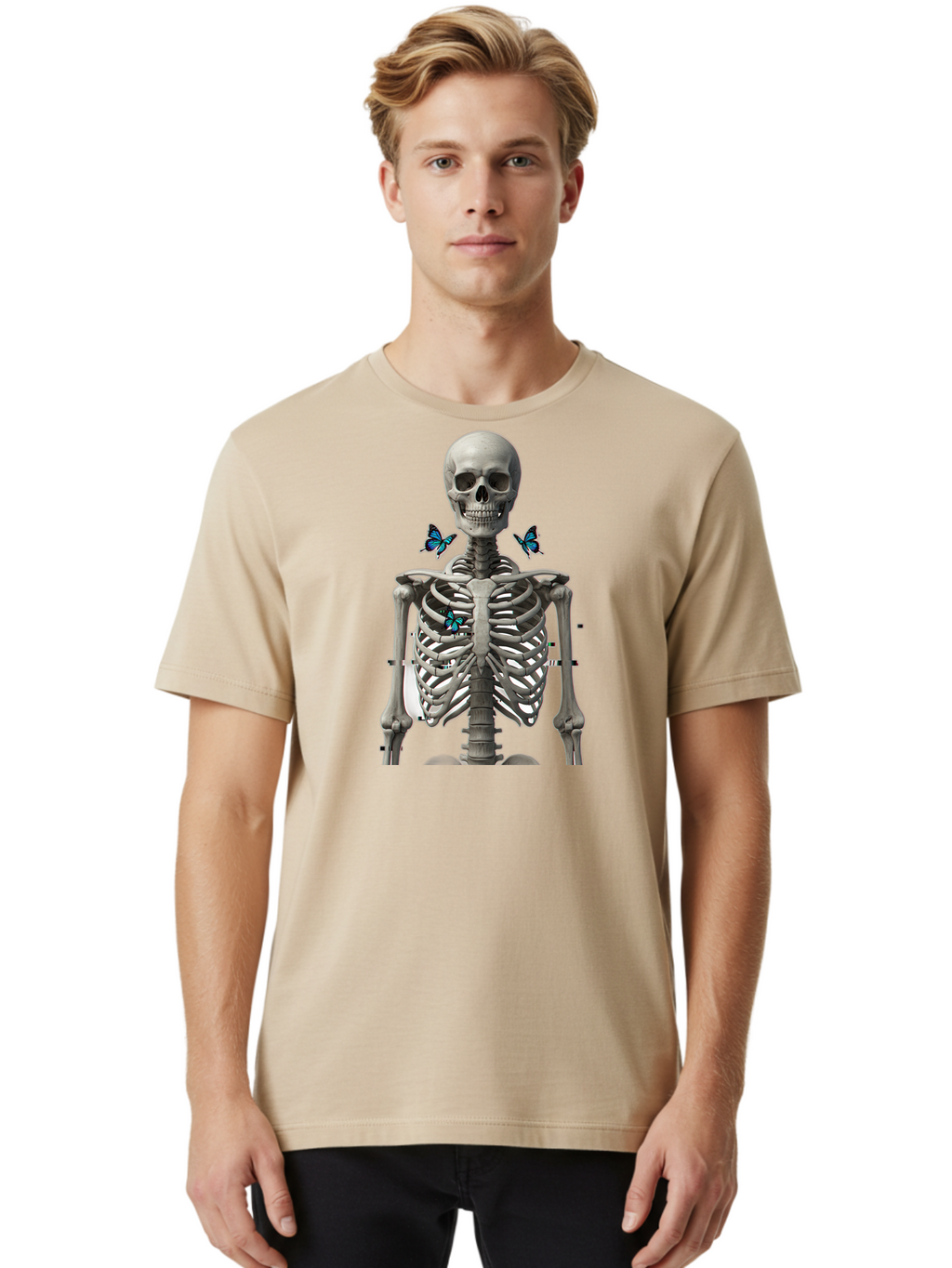 Skeleton-With-Butterflies Men'S Graphic Tee, 100% Cotton, Comfortable Casual Summer Wear, Machine Washable, Vintage Camera, Old Camera, Antique Camera, Black Camera, Classic Photography, Photography Equipment, Nostalgic Device, Film Camera, Bal323
