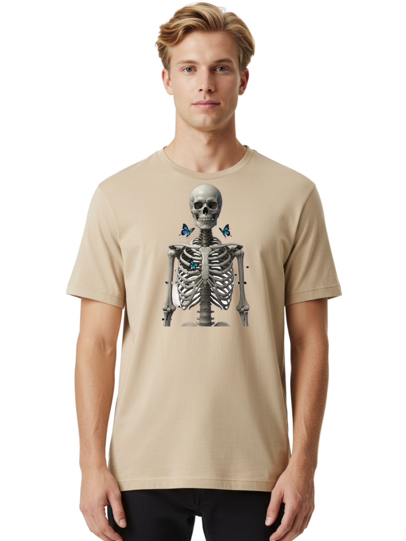 Skeleton-With-Butterflies Men'S Graphic Tee, 100% Cotton, Comfortable Casual Summer Wear, Machine Washable, Vintage Camera, Old Camera, Antique Camera, Black Camera, Classic Photography, Photography Equipment, Nostalgic Device, Film Camera, Bal323