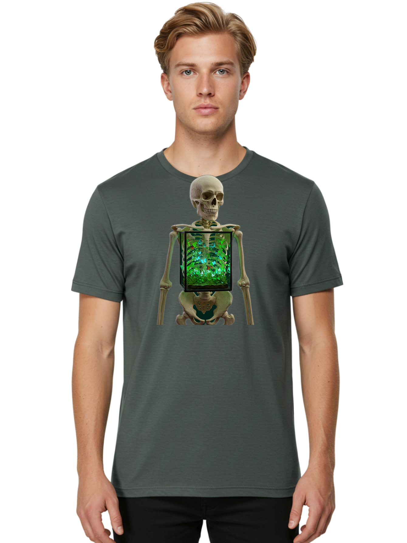 Skeleton-With-Ecosystem Men'S Graphic Tee, 100% Cotton, Comfortable Casual Summer Wear, Machine Washable, Vintage Camera, Old Camera, Antique Camera, Black Camera, Classic Photography, Photography Equipment, Nostalgic Device, Film Camera, Bal324