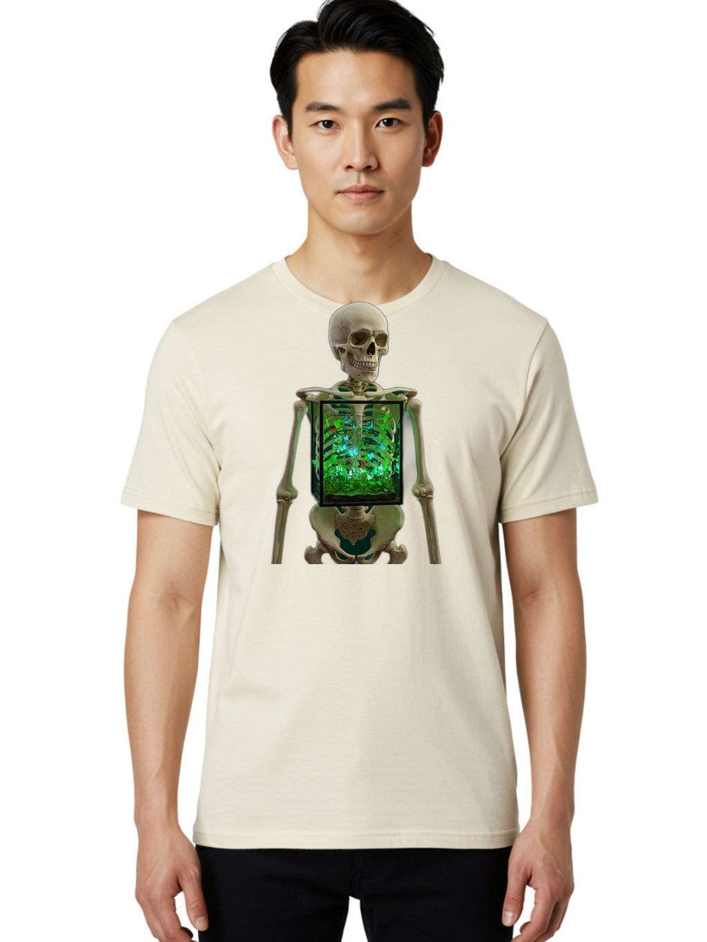 Skeleton-With-Ecosystem Men'S Graphic Tee, 100% Cotton, Comfortable Casual Summer Wear, Machine Washable, Vintage Camera, Old Camera, Antique Camera, Black Camera, Classic Photography, Photography Equipment, Nostalgic Device, Film Camera, Bal324
