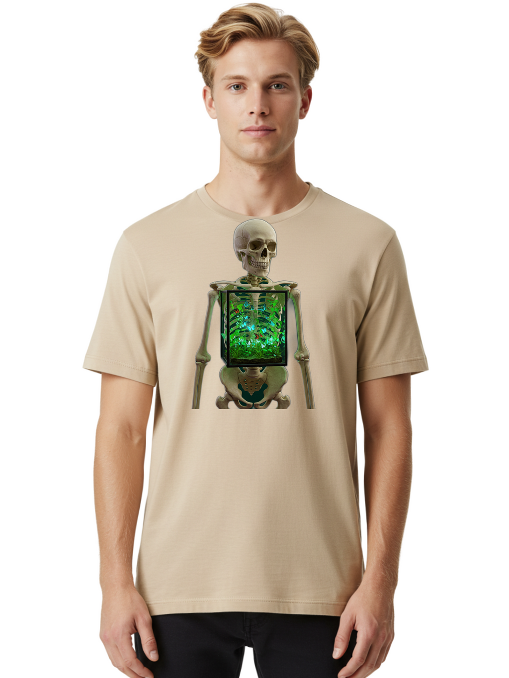 Skeleton-With-Ecosystem Men'S Graphic Tee, 100% Cotton, Comfortable Casual Summer Wear, Machine Washable, Vintage Camera, Old Camera, Antique Camera, Black Camera, Classic Photography, Photography Equipment, Nostalgic Device, Film Camera, Bal324