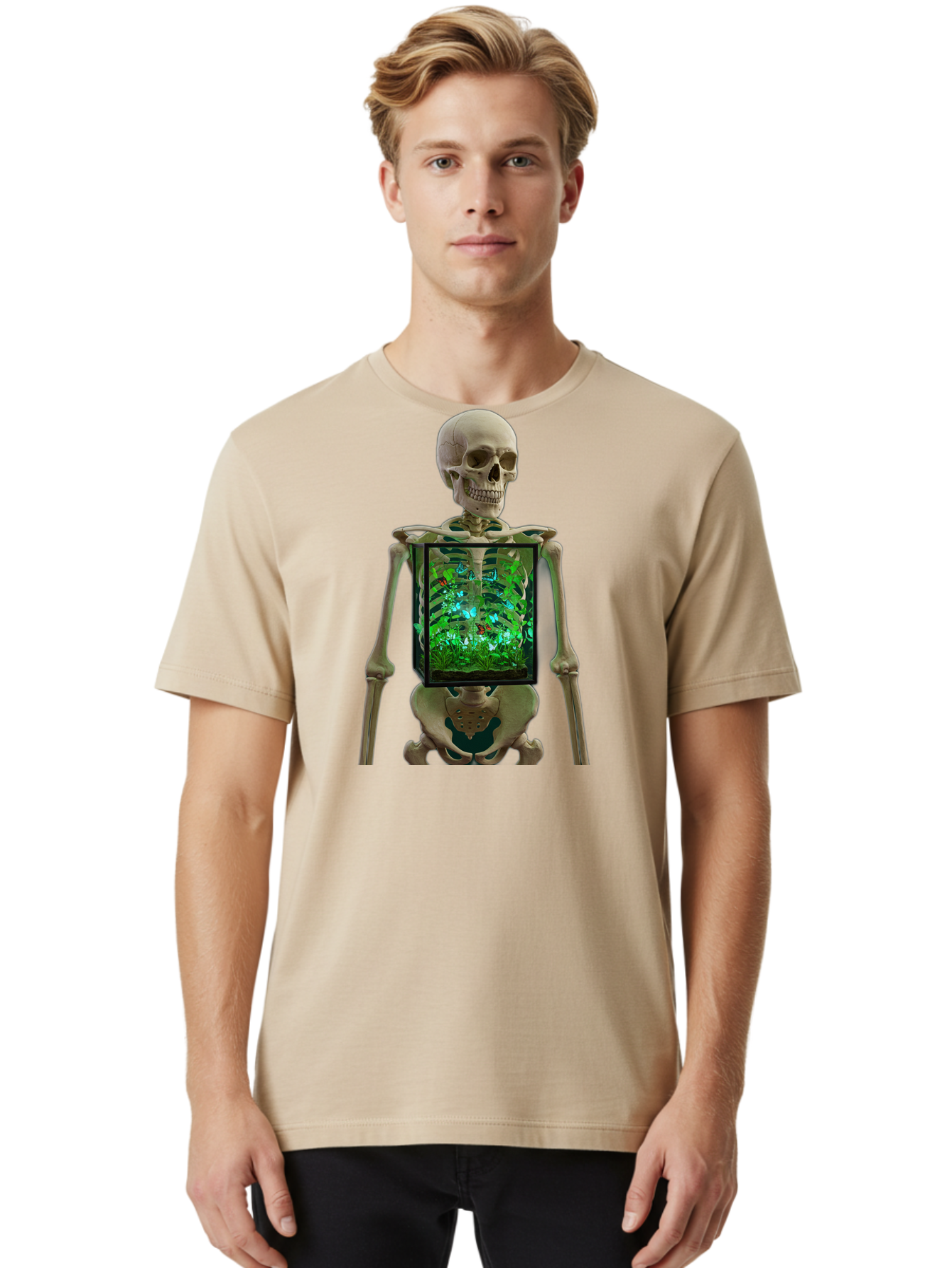 Skeleton-With-Ecosystem Men'S Graphic Tee, 100% Cotton, Comfortable Casual Summer Wear, Machine Washable, Vintage Camera, Old Camera, Antique Camera, Black Camera, Classic Photography, Photography Equipment, Nostalgic Device, Film Camera, Bal324