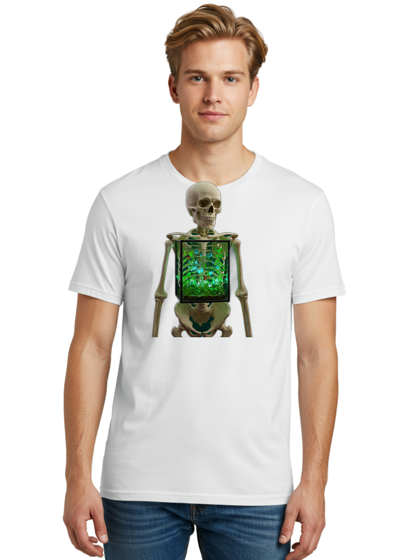 Skeleton-With-Ecosystem Men'S Graphic Tee, 100% Cotton, Comfortable Casual Summer Wear, Machine Washable, Vintage Camera, Old Camera, Antique Camera, Black Camera, Classic Photography, Photography Equipment, Nostalgic Device, Film Camera, Bal324
