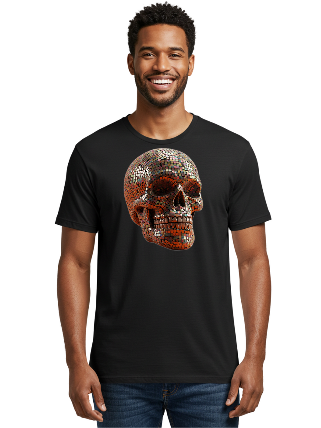 Skull-Mosaic Men'S Graphic Tee, 100% Cotton, Comfortable Casual Summer Wear, Machine Washable, Vintage Camera, Old Camera, Antique Camera, Black Camera, Classic Photography, Photography Equipment, Nostalgic Device, Film Camera, Camera Art Bal326
