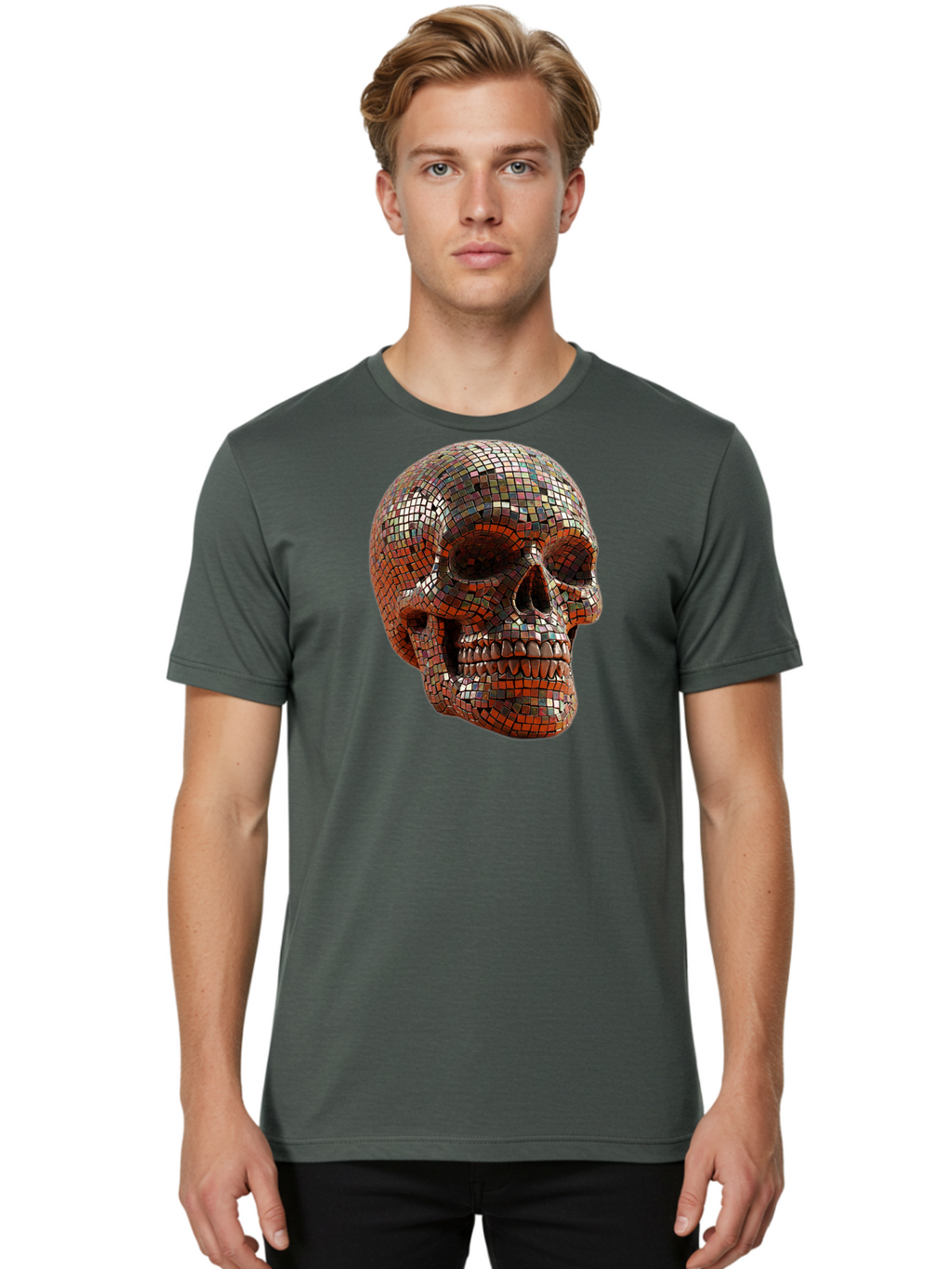Skull-Mosaic Men'S Graphic Tee, 100% Cotton, Comfortable Casual Summer Wear, Machine Washable, Vintage Camera, Old Camera, Antique Camera, Black Camera, Classic Photography, Photography Equipment, Nostalgic Device, Film Camera, Camera Art Bal326