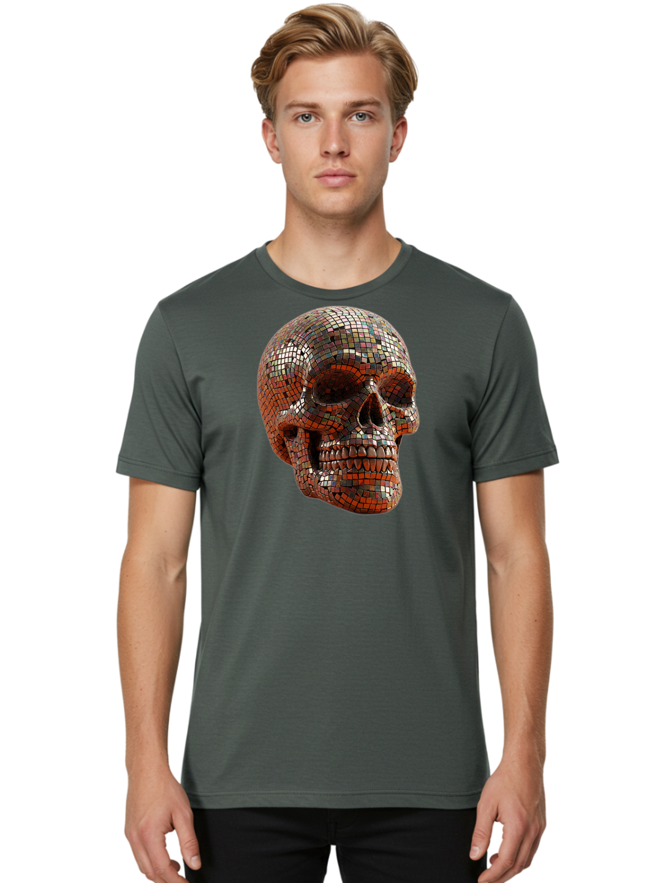 Skull-Mosaic Men'S Graphic Tee, 100% Cotton, Comfortable Casual Summer Wear, Machine Washable, Vintage Camera, Old Camera, Antique Camera, Black Camera, Classic Photography, Photography Equipment, Nostalgic Device, Film Camera, Camera Art Bal326