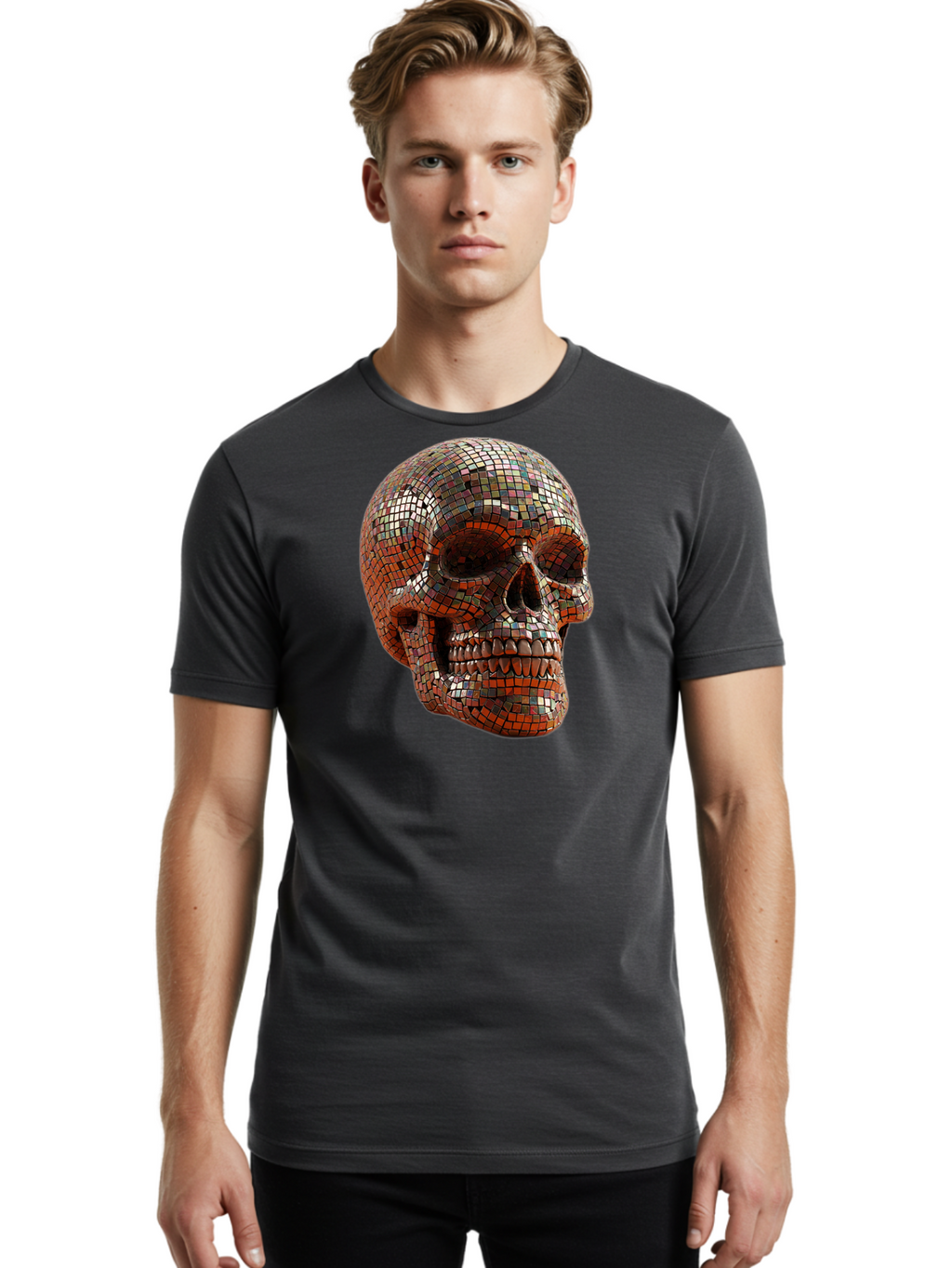 Skull-Mosaic Men'S Graphic Tee, 100% Cotton, Comfortable Casual Summer Wear, Machine Washable, Vintage Camera, Old Camera, Antique Camera, Black Camera, Classic Photography, Photography Equipment, Nostalgic Device, Film Camera, Camera Art Bal326