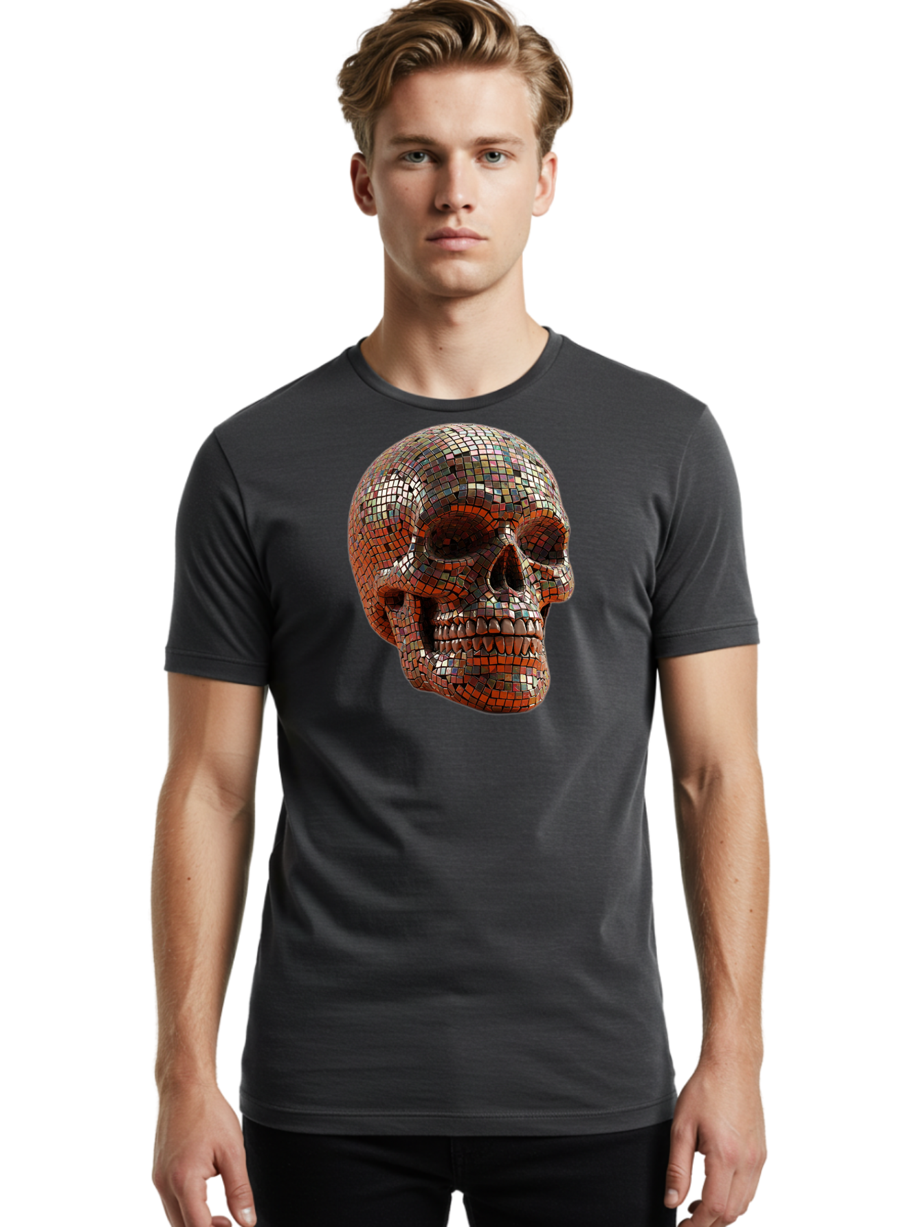 Skull-Mosaic Men'S Graphic Tee, 100% Cotton, Comfortable Casual Summer Wear, Machine Washable, Vintage Camera, Old Camera, Antique Camera, Black Camera, Classic Photography, Photography Equipment, Nostalgic Device, Film Camera, Camera Art Bal326