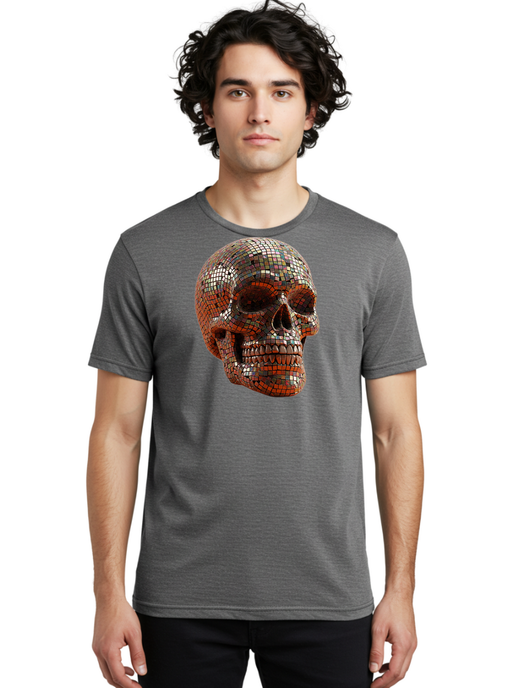Skull-Mosaic Men'S Graphic Tee, 100% Cotton, Comfortable Casual Summer Wear, Machine Washable, Vintage Camera, Old Camera, Antique Camera, Black Camera, Classic Photography, Photography Equipment, Nostalgic Device, Film Camera, Camera Art Bal326